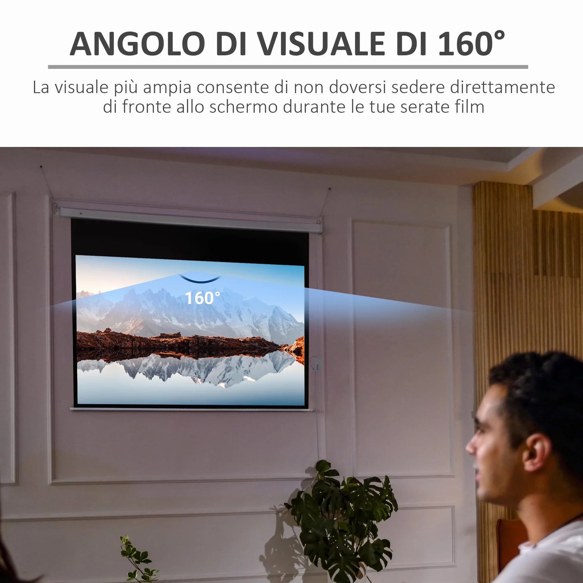 HOMCOM Telo Proiettore Motorizzato da 100 Pollici 4K HD Formato 16:9, Schermo Proiettore Motorizzato Elettrico con Telecomando, per Casa, Cinema, Ufficio, Home, Esterno, 247x7.5x168 cm, Bianco