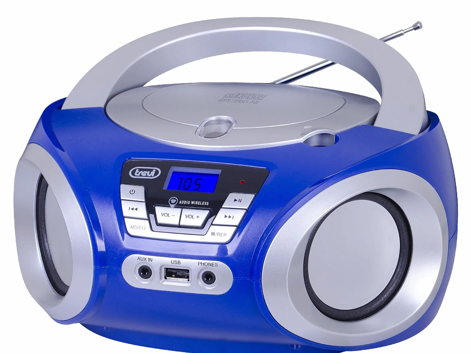 Trevi CMP 544 BT Stereo Portatile Wireless Lettore CD USB AUX-IN Boombox Compatto Display LCD Retroilluminato Doppia Alimentazione Rete Batteria Bianco