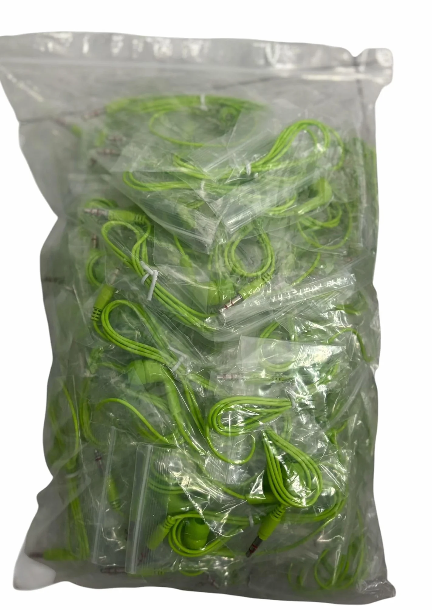 Confezione da 100 Auricolari Monouso In-Ear, Singolarmente Imbustati, Cavo da 80 cm, Spinotto da 3,5 mm, Colore Verde Lime