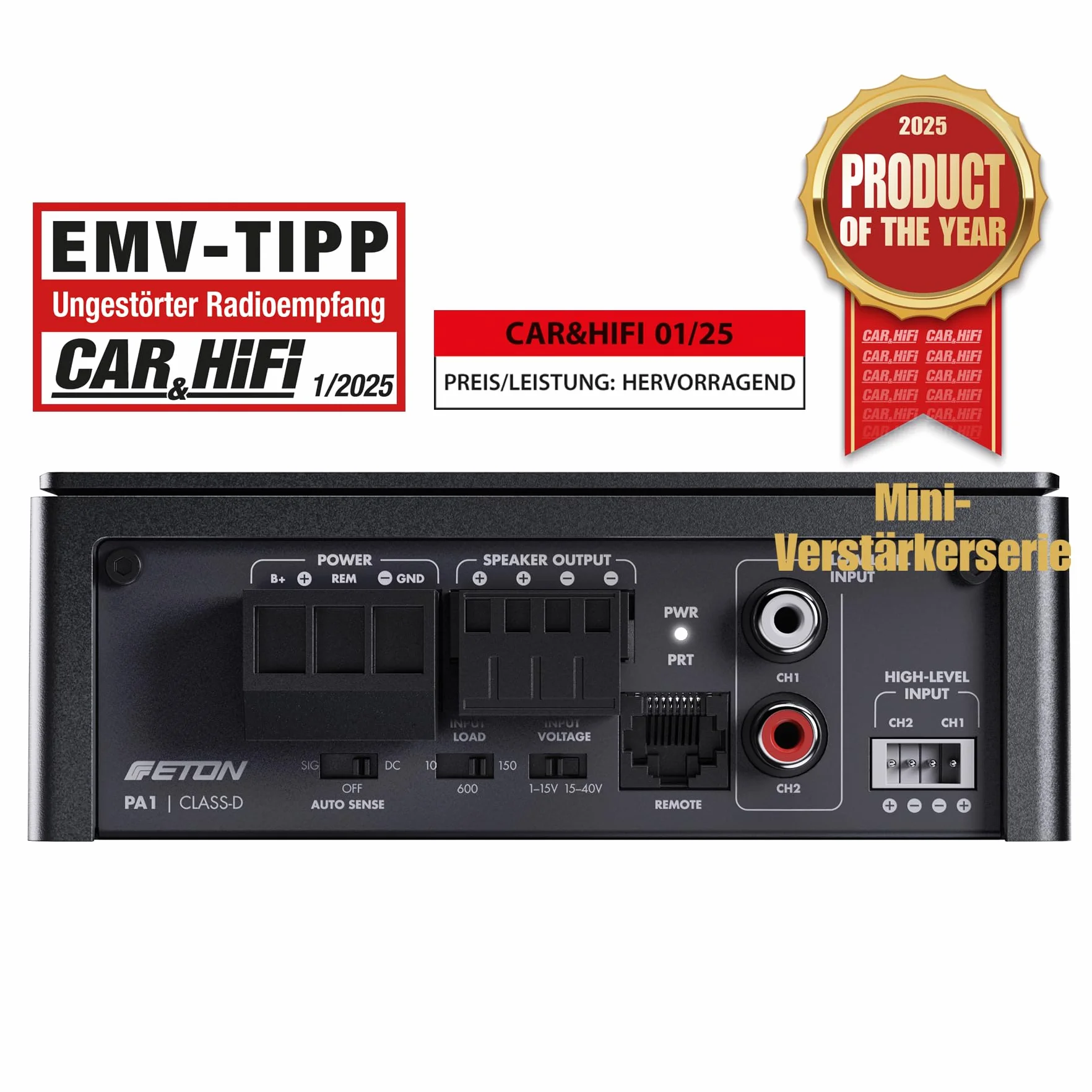 ETON PA 1 - Amplificatore ultra compatto a 1 canale, potente amplificatore digitale micro subwoofer per auto e camper, monoblocco classe D da 1 x 200 Watt