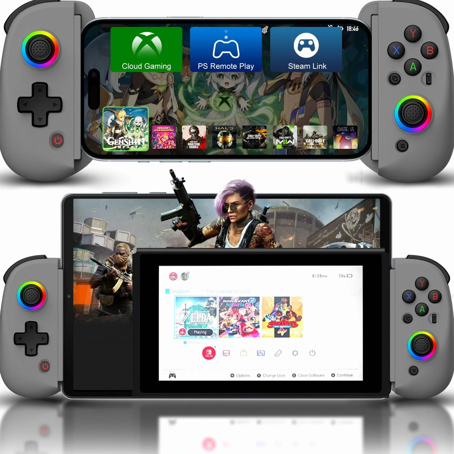 Joso Controller telefonico per iPhone/iPad/Android/Tablet, Controller D8 per Switch/PS/PC con joystick ad effetto Hall Riproduci COD, Genshin Impact, Supporto controller Android Cloud Gaming/Riproduz