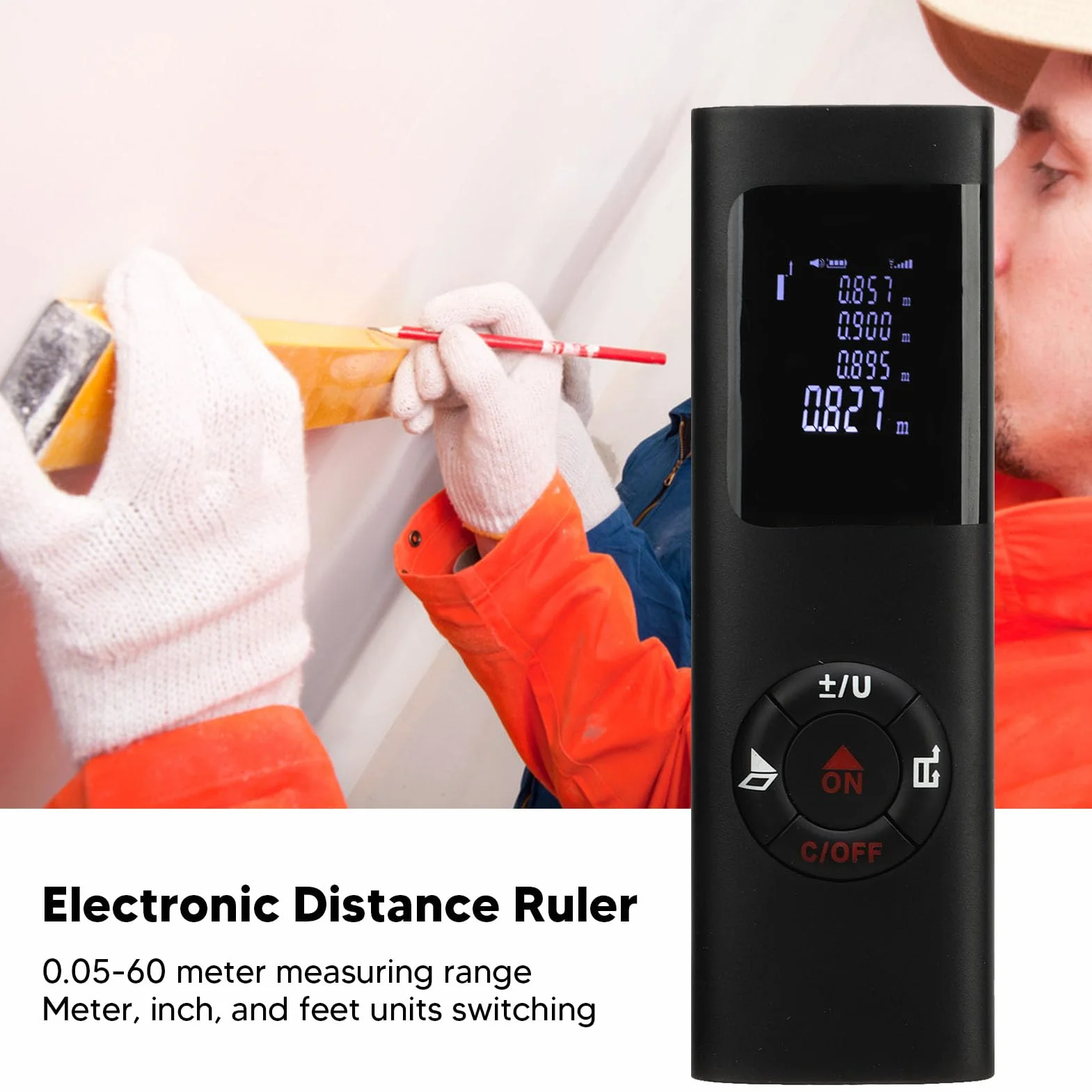 Misuratore, Distanziometro Digitale Ad Alta Precisione 196,9 Piedi Telemetro Elettronico Ricaricabile USB Telemetro Strumento di Misura Digitale Portatile per Casa