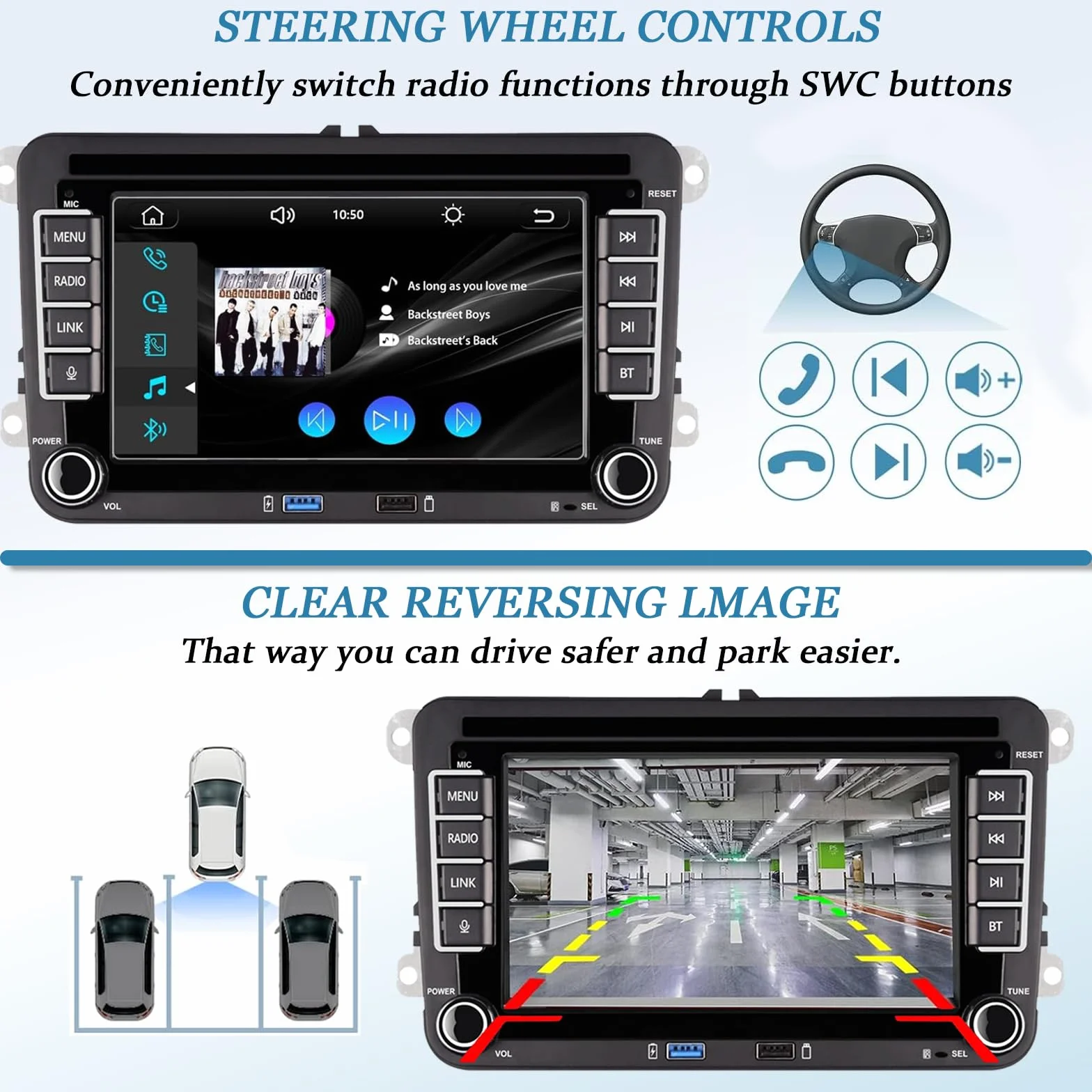 VW Auto radio of Golf 5 6 Doppio Din compatibile con CarPlay wireless/Android Auto per VW Polo Passat Caddy EOS T5 Touran con 7 Pollici IPS Mirror Link Bluetooth/FM/AM/USB/EQ/SWC