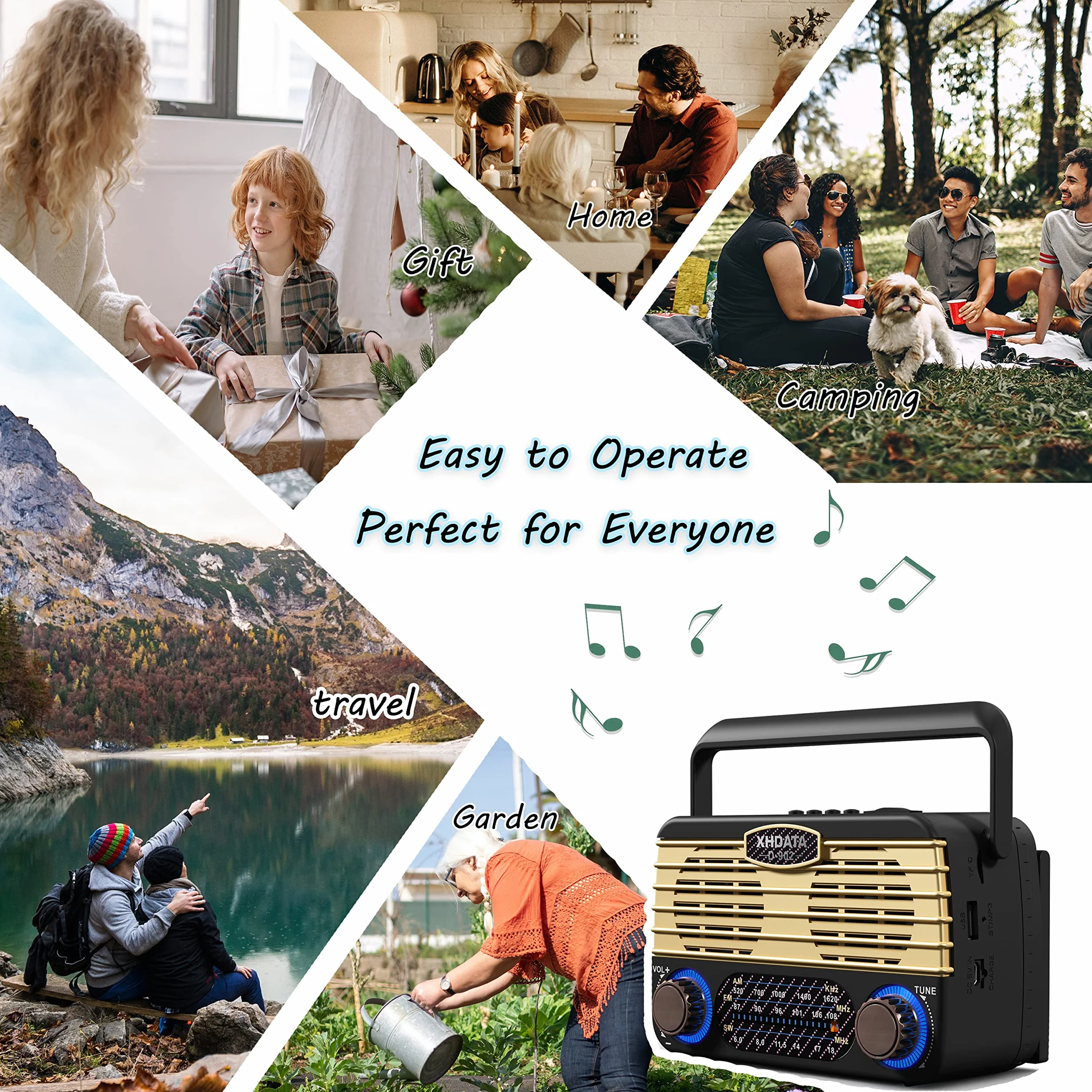 XHDATA D902 Radio Vintage Portatile Ricaricabile FM/AM/SW Tascabile Bluetooth MP3 Player