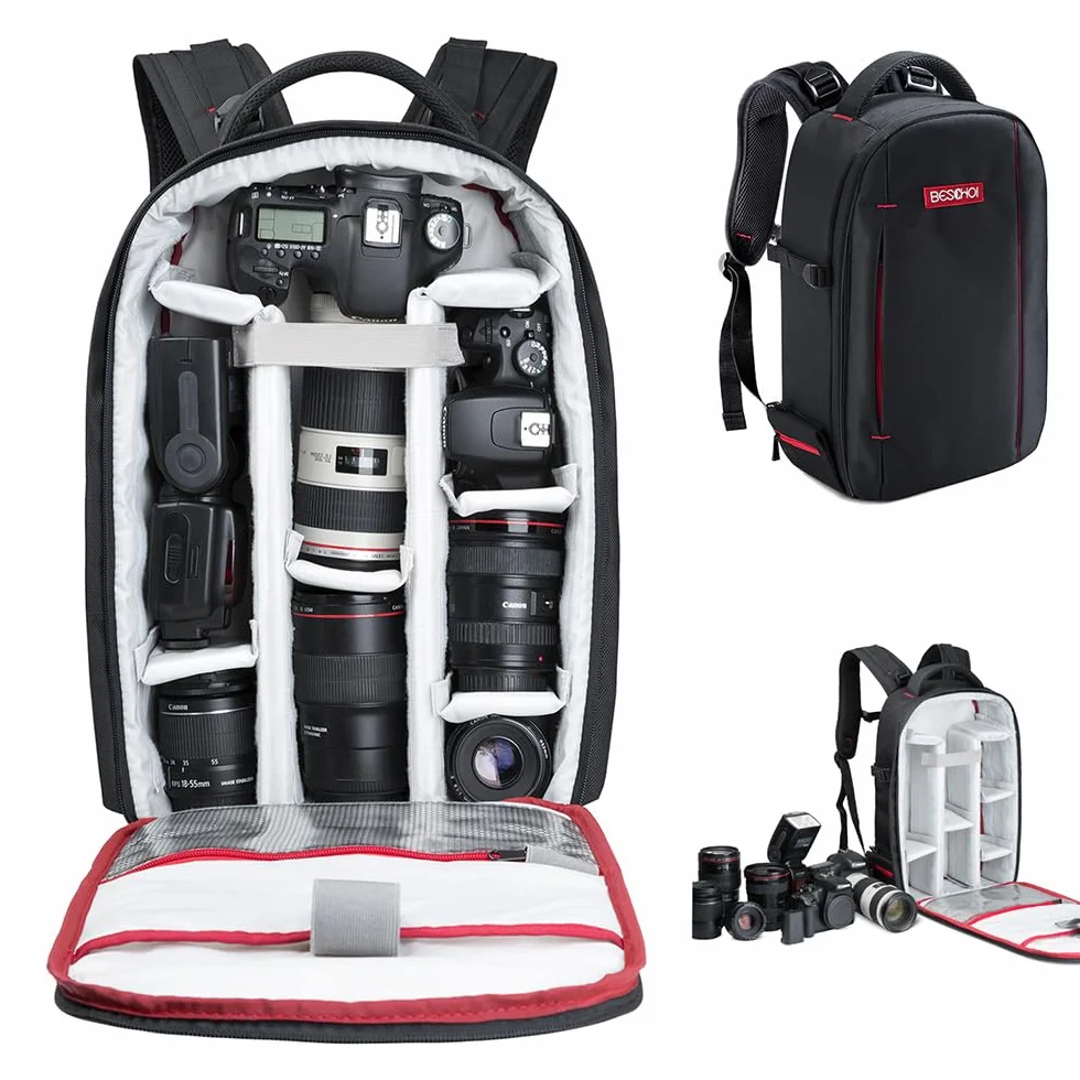 Zaino per Fotocamera Professionale Beschoi Zaino Macchina Fotografica Borsa Foto Impermeabile Porta Reflex Laptop Canon Nikon Treppiede Accessori, Taglia L