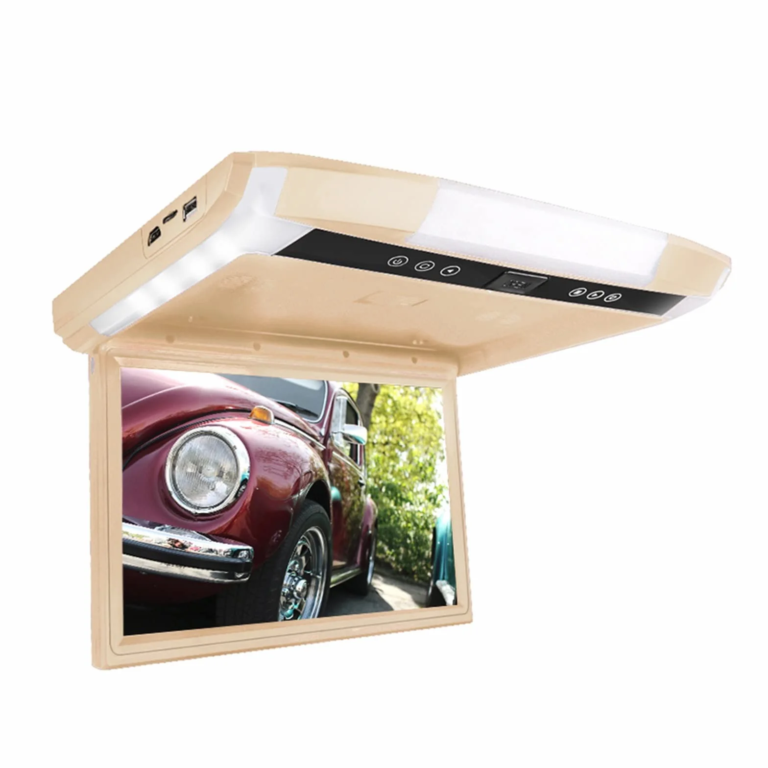 TV per Auto, Monitor da tetto for auto da 12,1 pollici TFT Flip Down Screen Lettore multimediale in testa Display for montaggio su tetto a soffitto Costruito nel trasmettitore FM(12.1 inch beige)