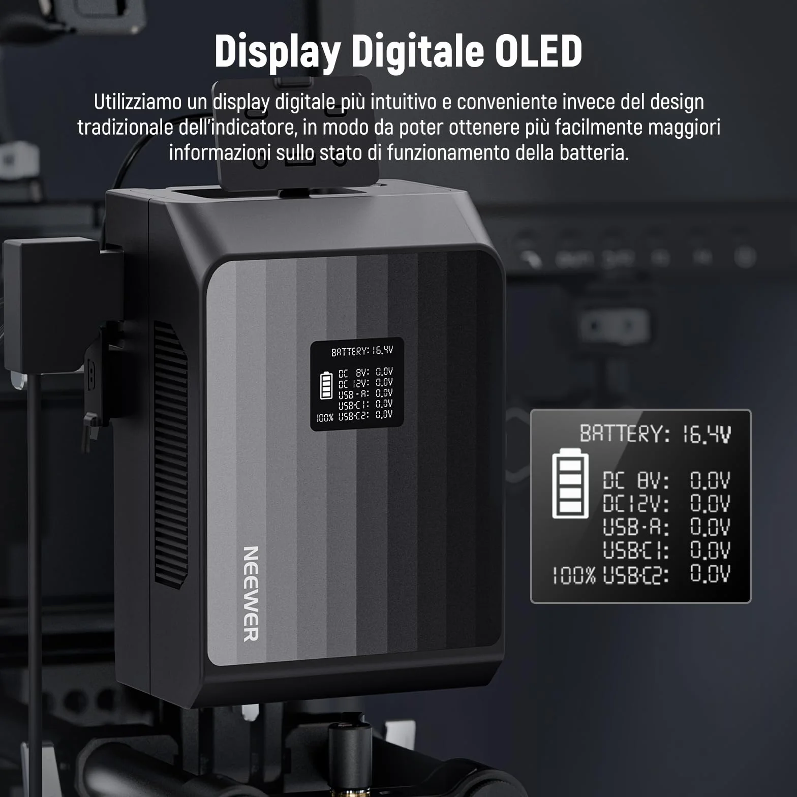NEEWER PS099EP Mini V Mount Battery, Batteria V Lock 6800mAh 99Wh, Ricarica Rapida PD 100W, Due USB C/D Tap/BP/USB A/Doppio DC/Schermo OLED/Panno Pulizia per Videocamera Fotocamera Monitor Luce Video