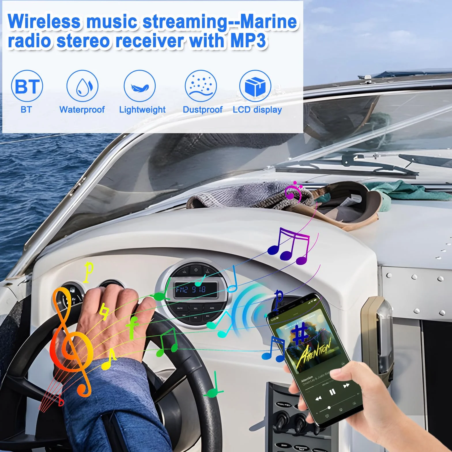 Geloo Marine Radio Stereo Lettore MP3, Barca Marina FM/Am Radio Ricevitore Impermeabile per Marine Yacht, Stereo Barche Camper LKW SUV