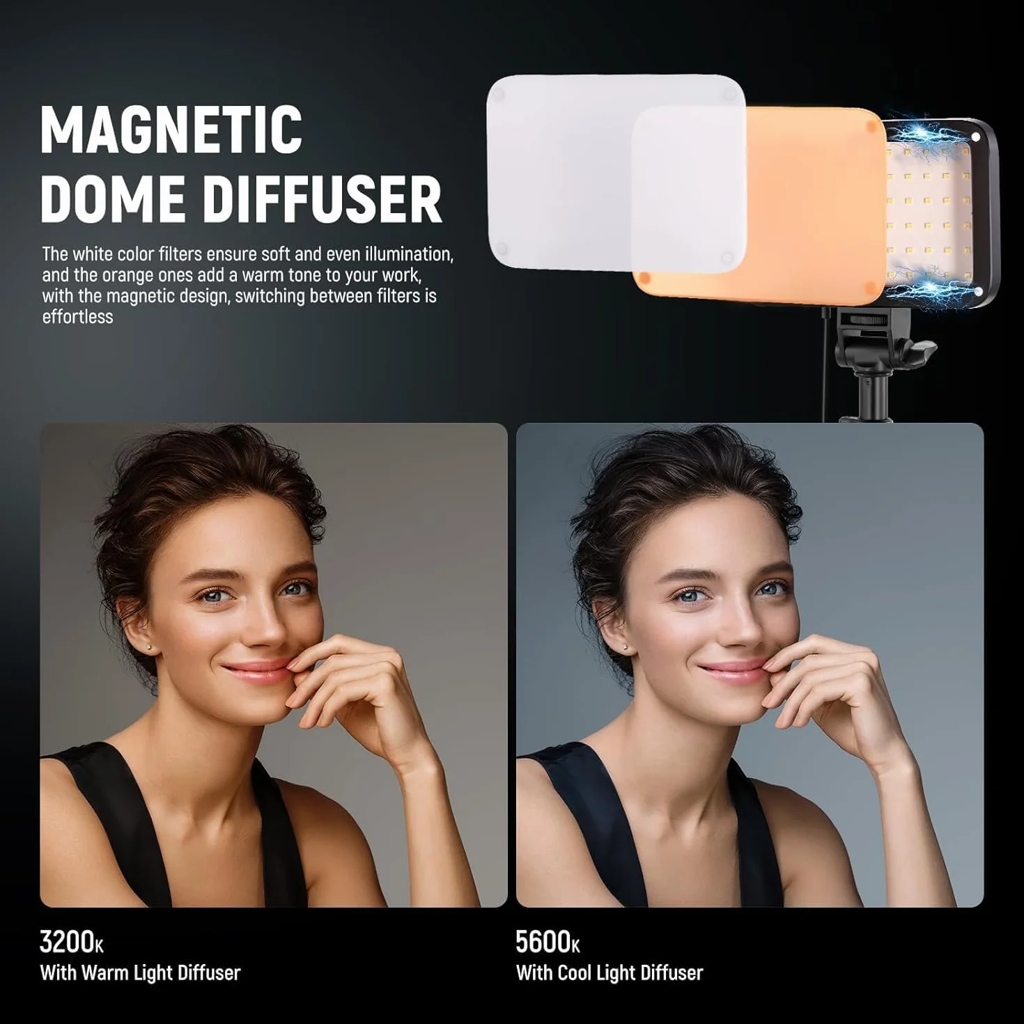 NEEWER Basic Kit di Illuminazione a Pannello Luce Foto LED, 2pz Luci da Studio Portatili Dimmerabili Bicolore con Stativi e Filtri, 3200K~5600K CRI95 750lux per Fotografia Video Streaming Live, BP66