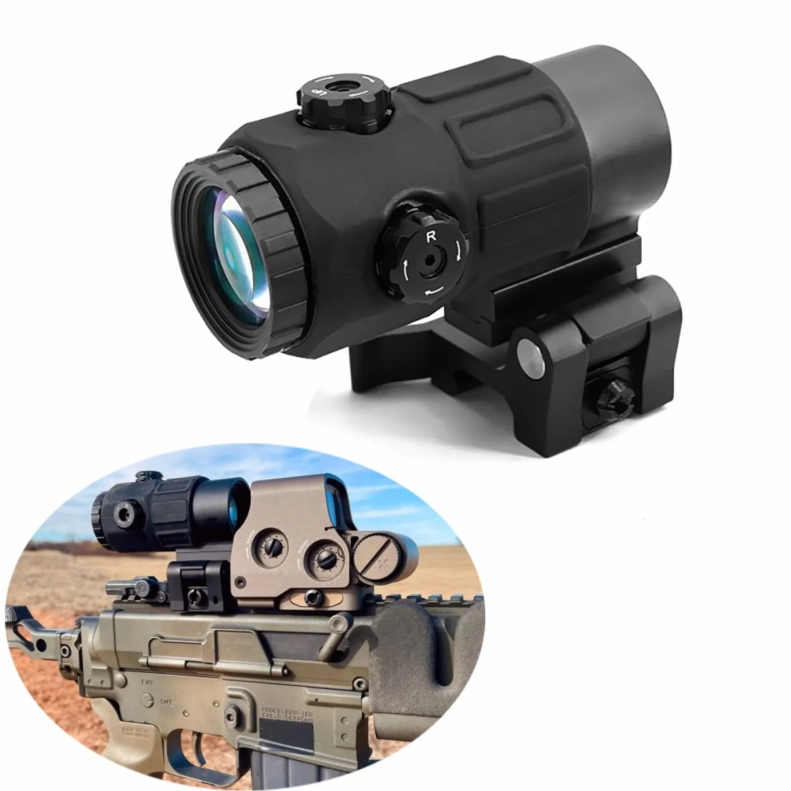 Lente d'ingrandimento G33/G43/G45 3X/5X, per mirino Red Dot, con distanziatore standard e montaggio laterale FILP Up QD e copertura di protezione dell'obiettivo, sgancio rapido, vetro multistrato,