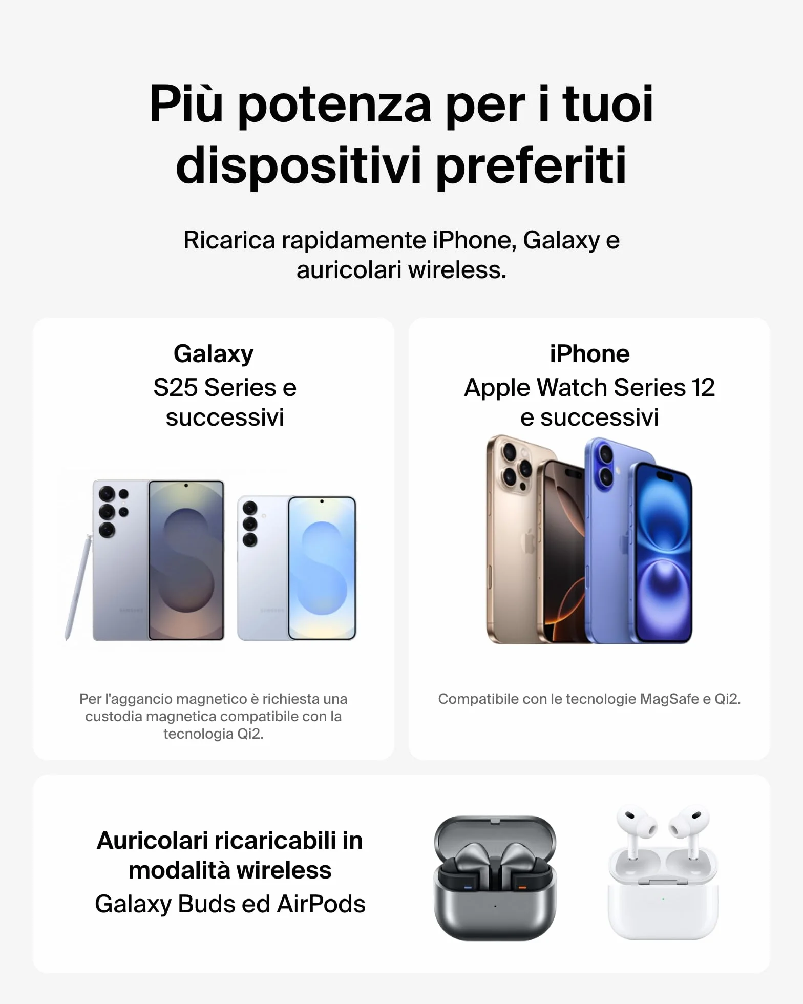 Belkin 2 in 1 Caricatore Wireless, Stazione di Ricarica Wireless 15 W, Caricatore Qi2 con MagSafe per iPhone 16 e AirPods, base piena antiscivolo, alimentatore da 30W - Nero