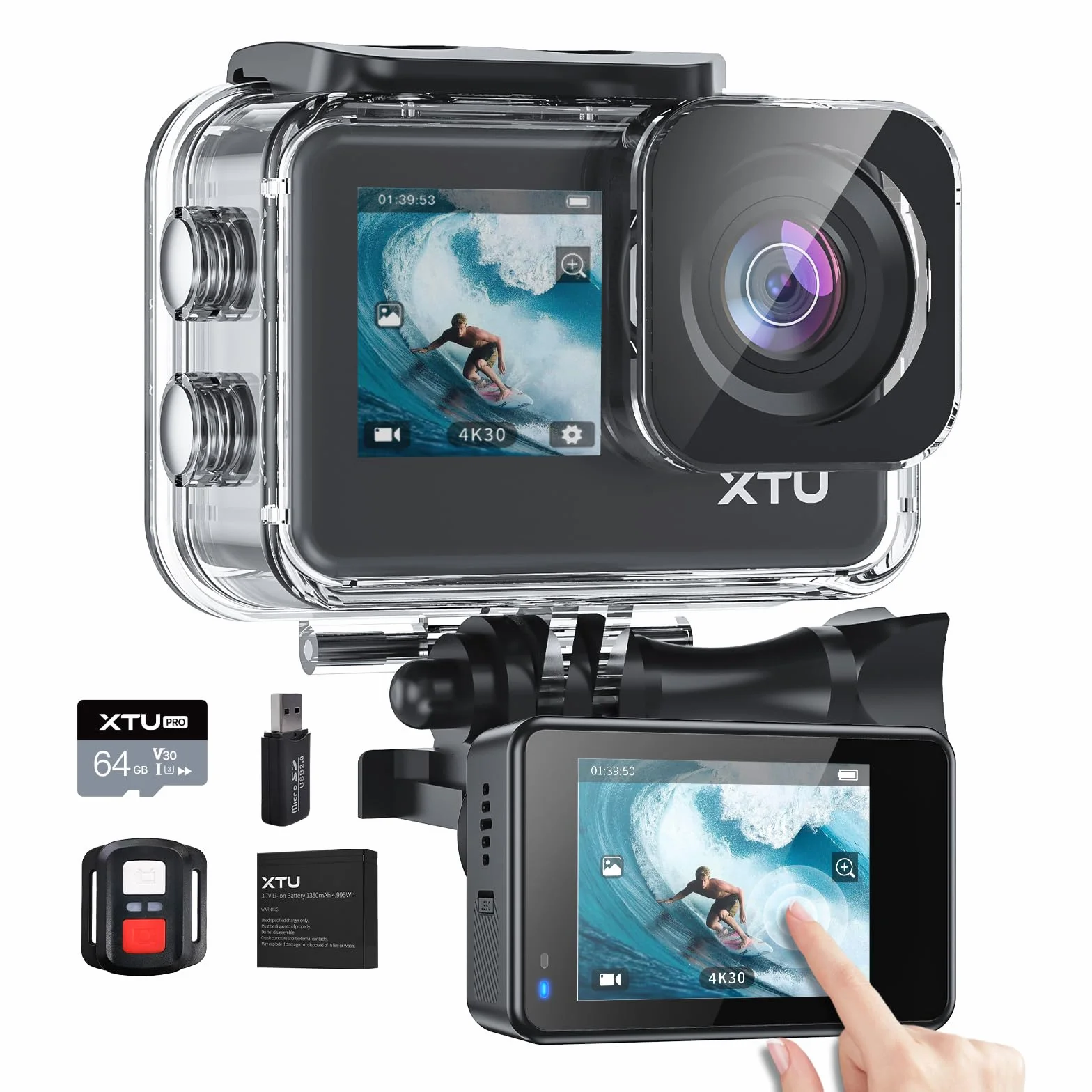XTU S6 Action Cam 4K30FPS 20MP Ultra HD 2,0 pollici LCD touchscreen 40M fotocamera subacquea con scheda di memoria 64GB U3, stabilizzazione EIS Action Camera, grandangolo 170°