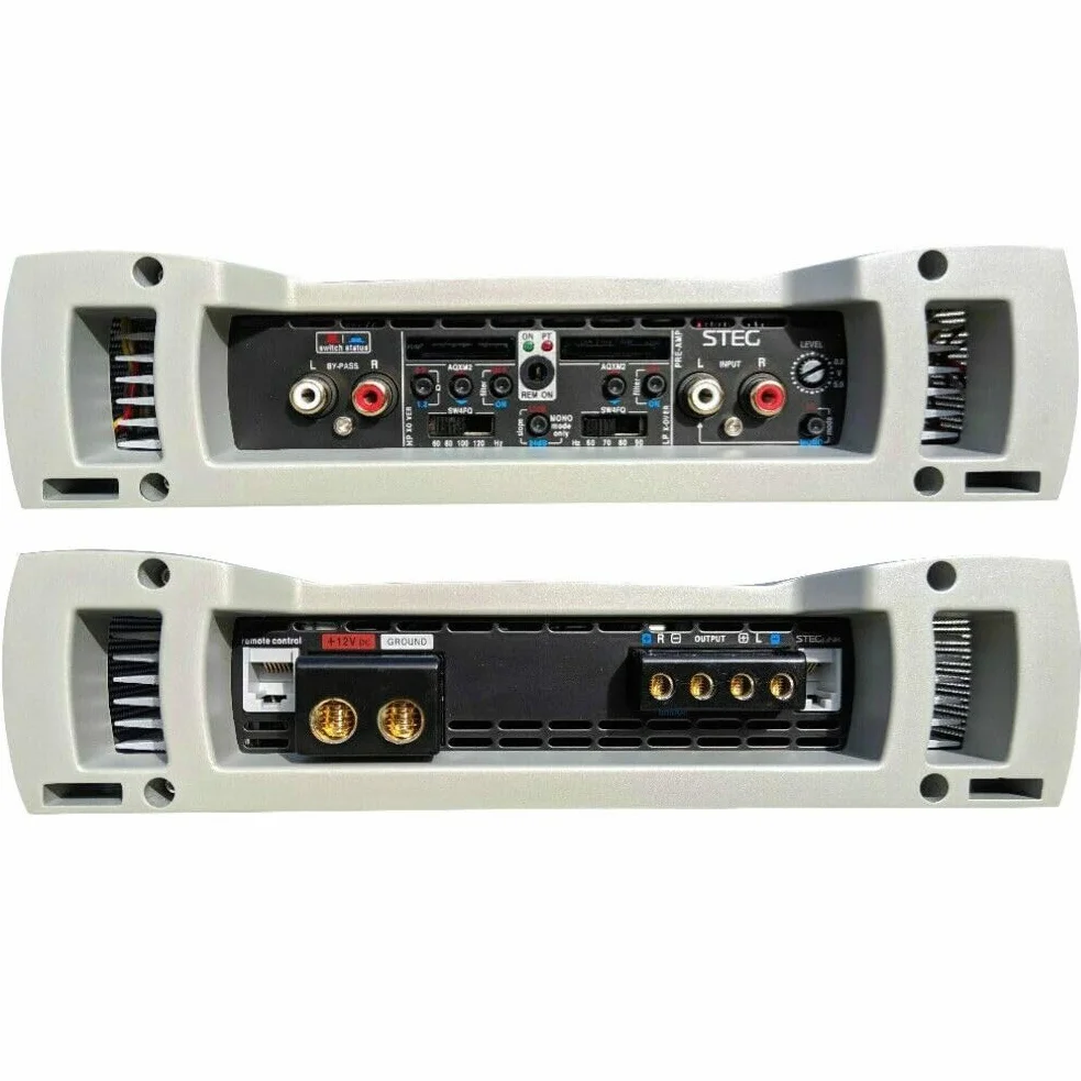 STEG K2.01 amplificatore a 2 canali da competizione spl da 365 x 2 watt rms stabile a 1 ohm per porte portiere sportelli auto, 1 pezzo