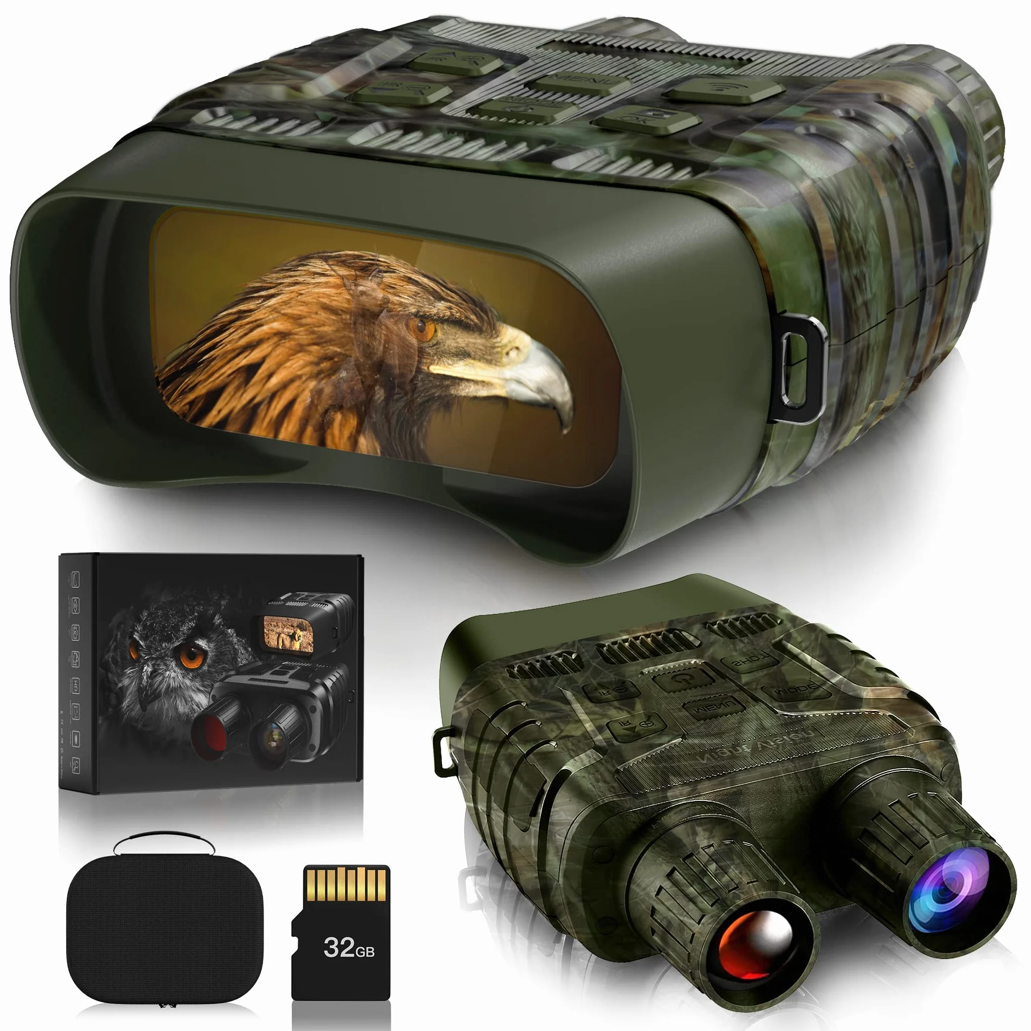 Binocolo Visione Notturna, Gthunder Visore Notturno Militare Binocolo HD 1080P Foto & Video, 3" TFT LCD 4X Digitale Zoom, Infrarossi Vista 300M al 100% Buio per Osservazione con Scheda 32GB