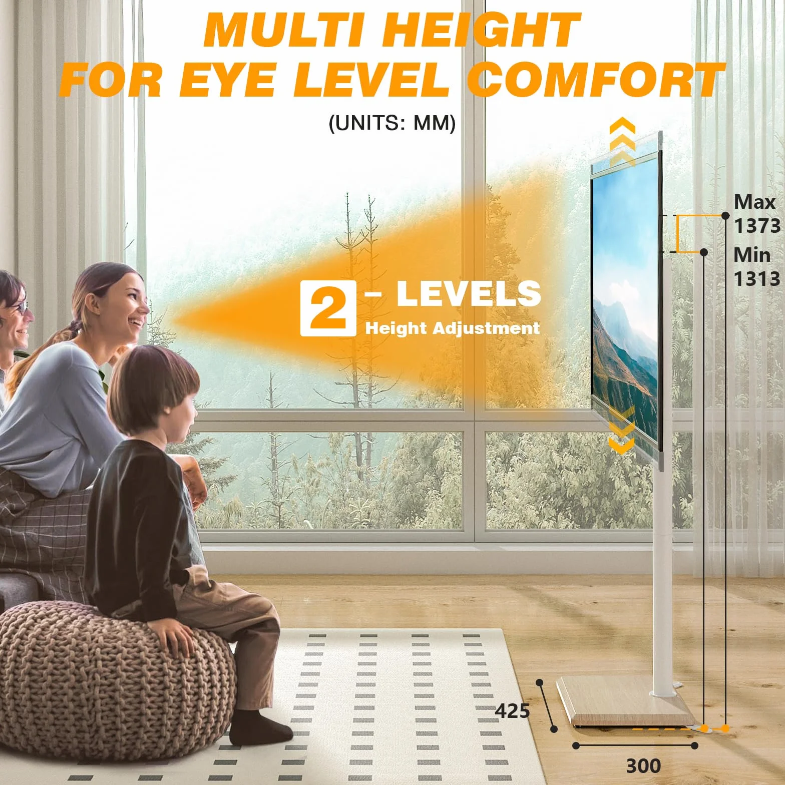 TVON Supporto da pavimento per TV da 32 a 60 pollici, alto con piedini di supporto, supporto angolare sottile per TV regolabile in altezza, supporto girevole per TV, max VESA 400 x 400 mm fino a 40 kg