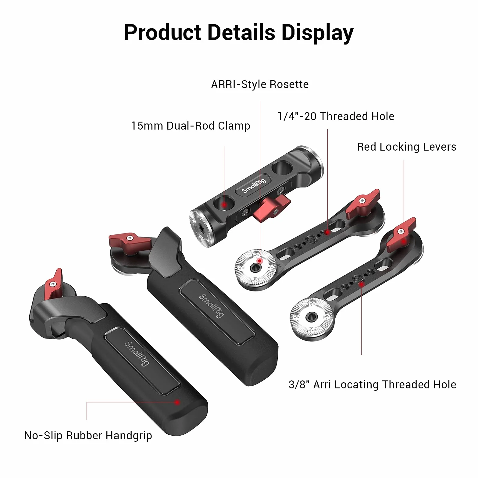 SMALLRIG Rosette Handle Kit Support Shoulder Rig Portable Système 15mm Rod Clamp avec Bras d’Extension Poignée Caoutchouc Pour DSLR per Canon per Sony per Panasonic etc.- 2002F