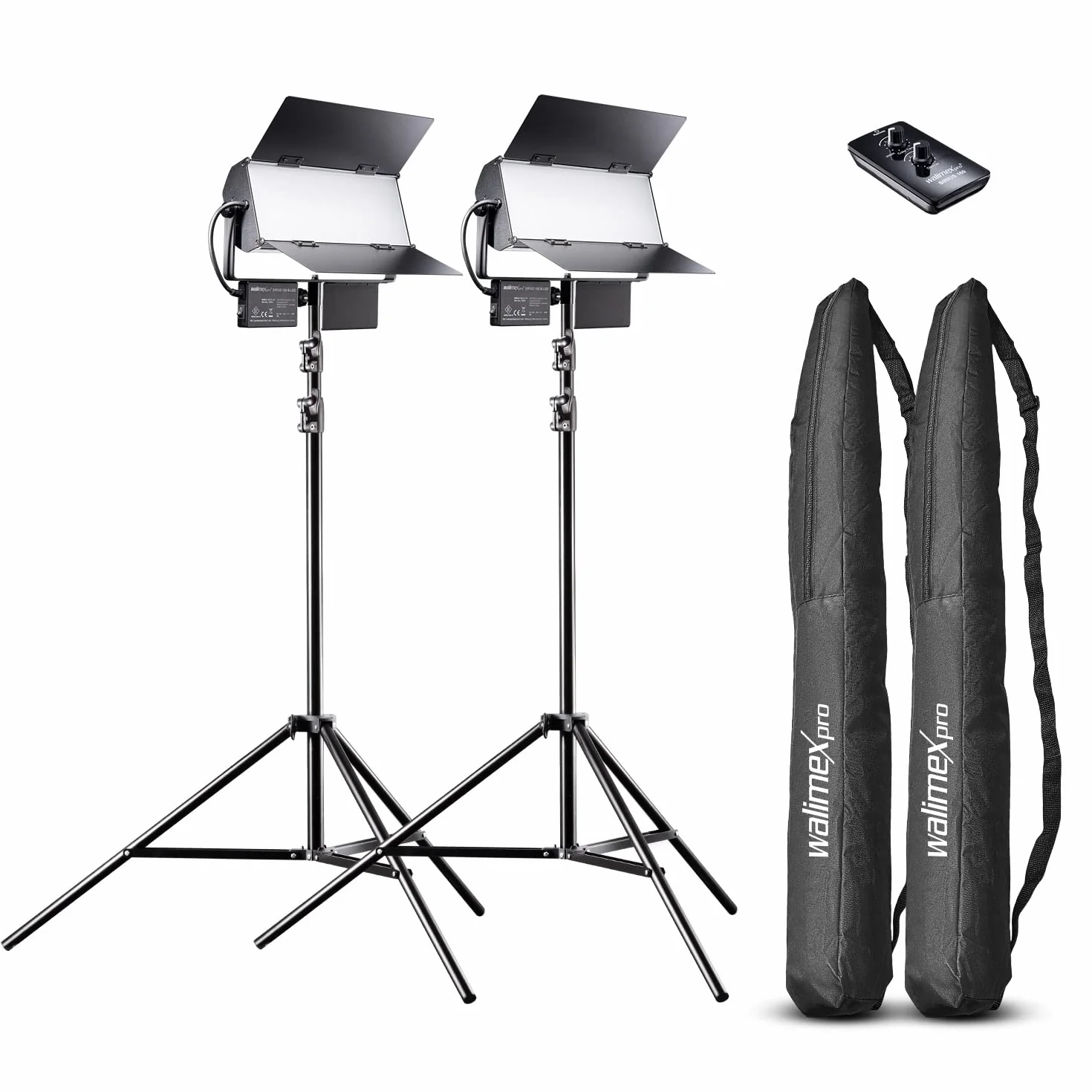 Walimex pro Set studio foto 2 Luci LED a pannello Sirius 160 daylight 65 W, 5600 K + 2 cavalletti fotografici con smorzamento a molla + telecomando