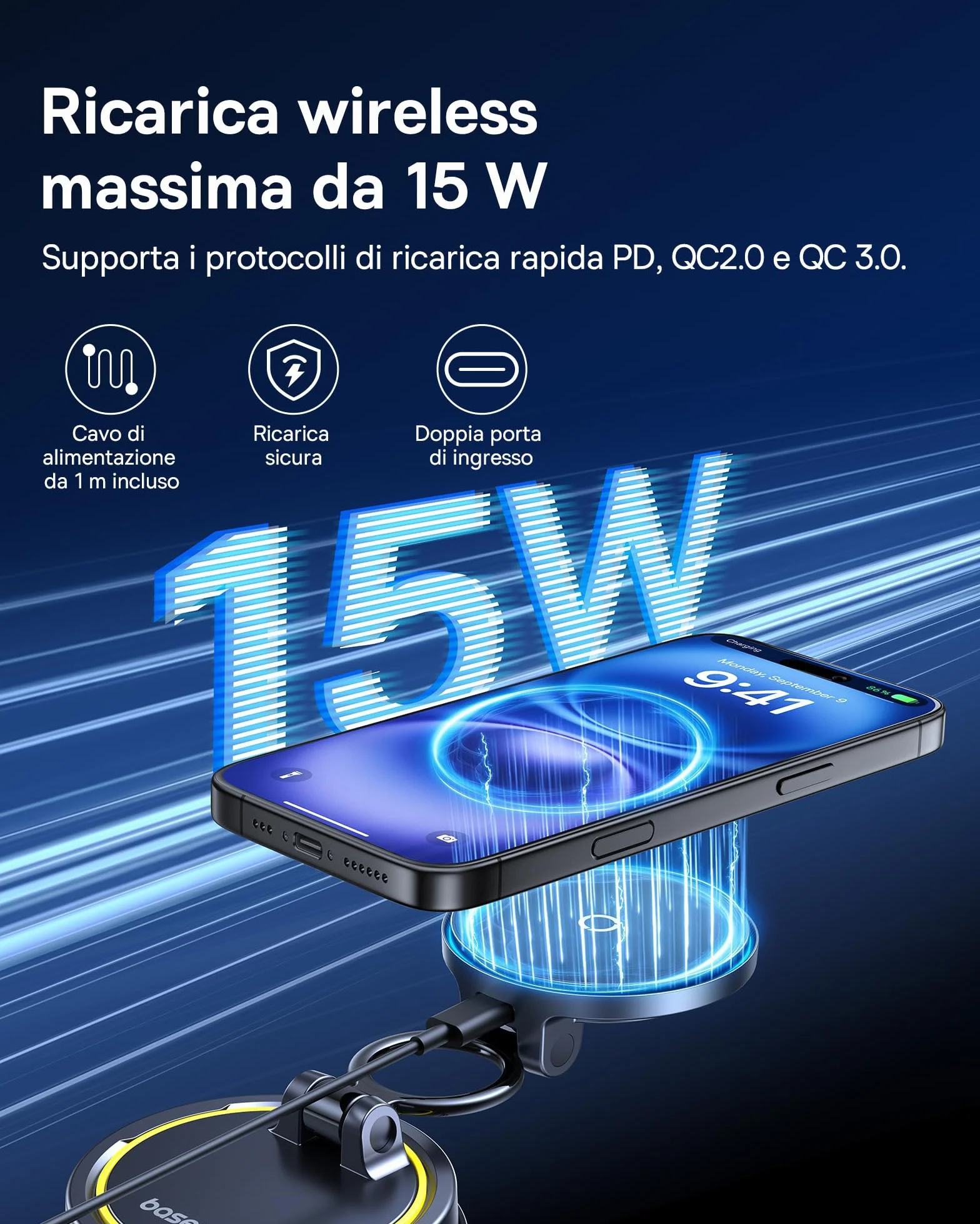 Baseus VC2 Flex Pro 15W Caricatore Wireless Auto Magsafe, Caricabatterie Wireless Magnetico, Supporto Telefono Auto Carica Rapida per iPhone 17 16 15 14 13 Pro Max