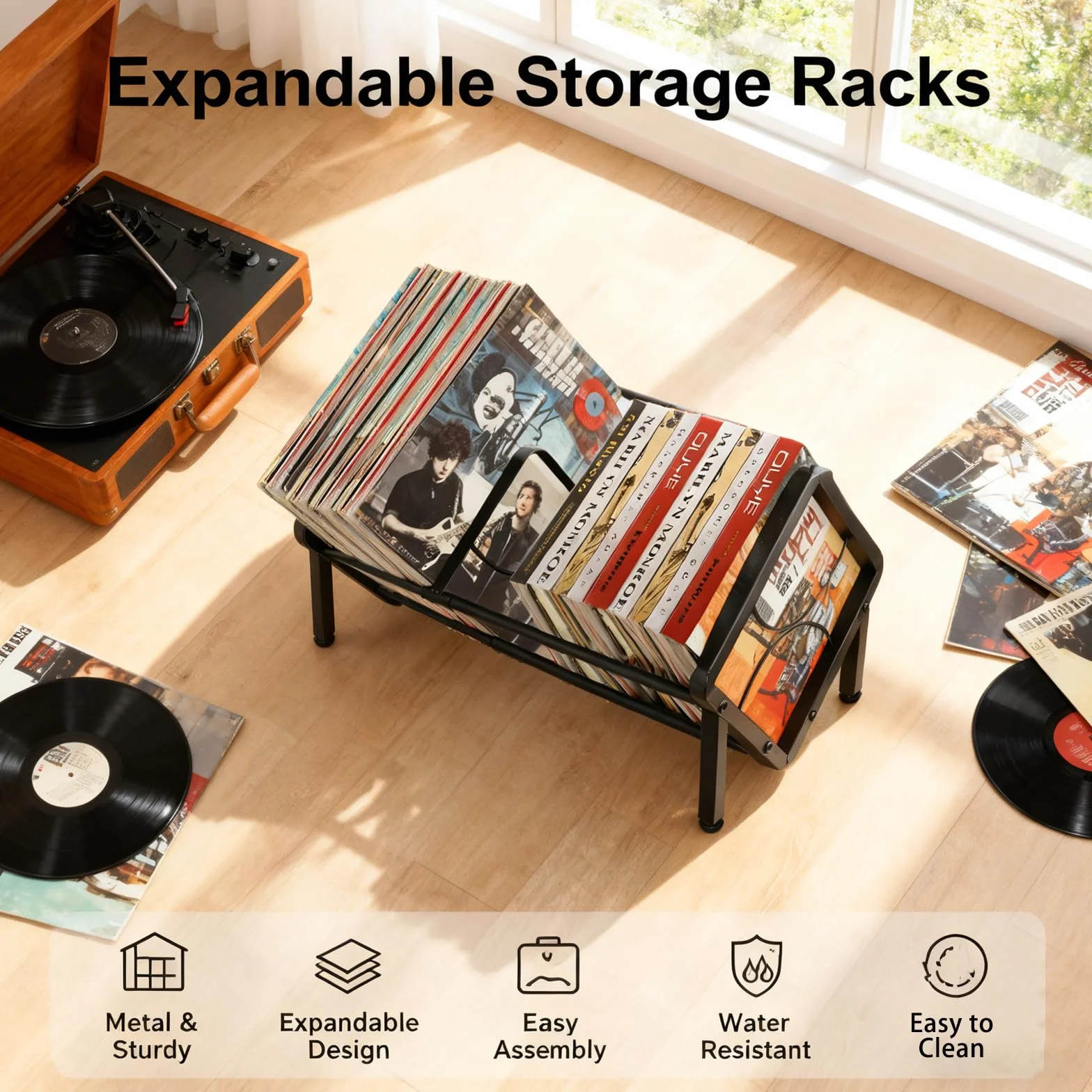 Scaffale regolabile per dischi in vinile, espandibile da 80 a 100 LP, supporto per dischi in vinile, inclinabile, per ufficio, casa, camera da letto, per CD, libri, riviste, documenti