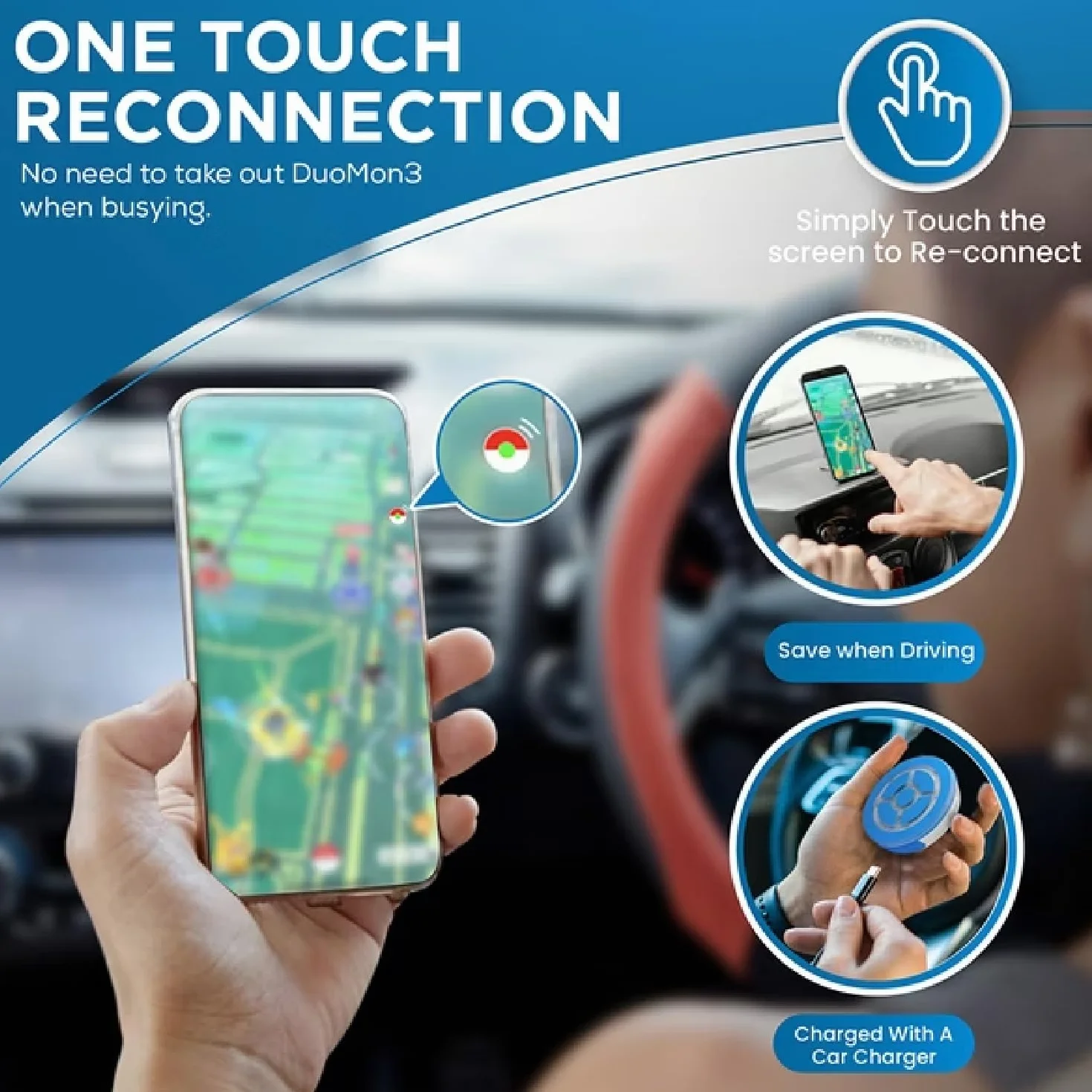 MEGACOM DuoMon 3 Auto Catcher Go, Versione Aggiornata per Cattura Automatica dei Pokmon,Supporta Due Account, Connessione Wireless 20m/65ft,Controllo tramite App,Notifica di Messaggi