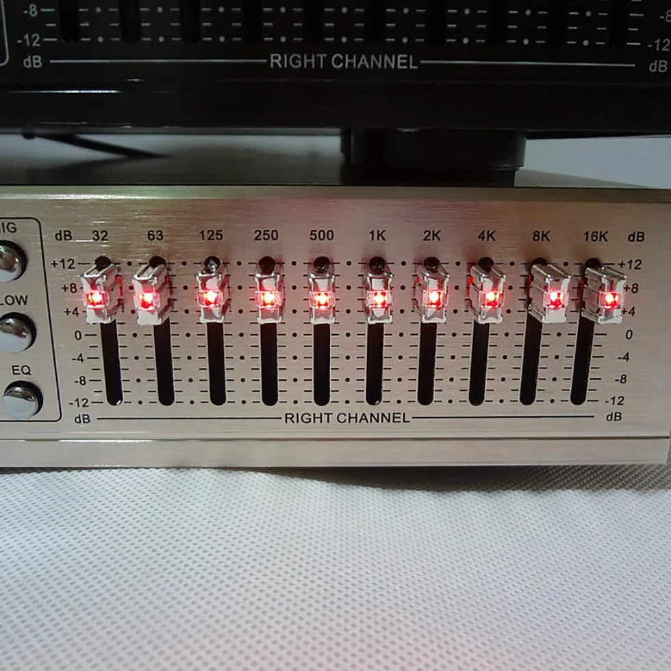 220V EQ665 Hifi Equalizzatore Domestico, Doppio Regolatore Stereo a 10 Bande Per Alti E Bassi Con Bluetooth Incorporato (Oro)