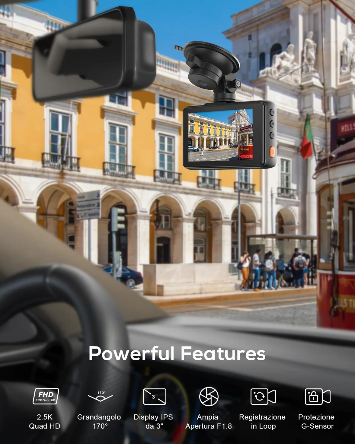 iZEEKER 2.5K Dash Cam Auto, Telecamera per Auto 1440P QHD con Scheda SD 32G, Dashcam IPS 3", Visione Notturna, WDR, Grandangolo 170°, Registrazione in loop, Sensore G, 24H Monitor di Parcheggio