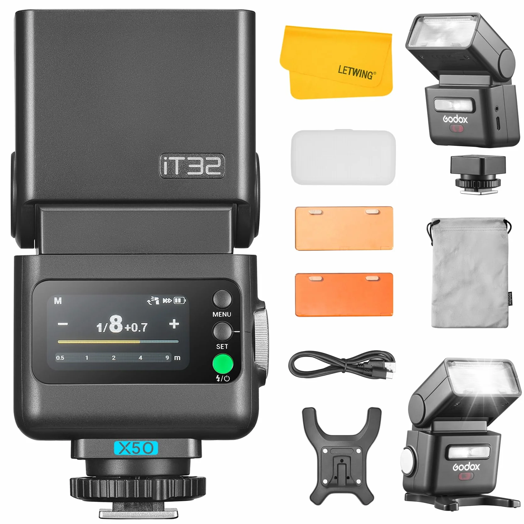 Godox iT32 Flash con X5 O Trigger per Olympus Panasonic, 2.4G Wireless HSS 1/8000s TTL Speedlite iT32 O con ricevitore integrato, batteria al litio e diffusore, slitta a contatto magnetico