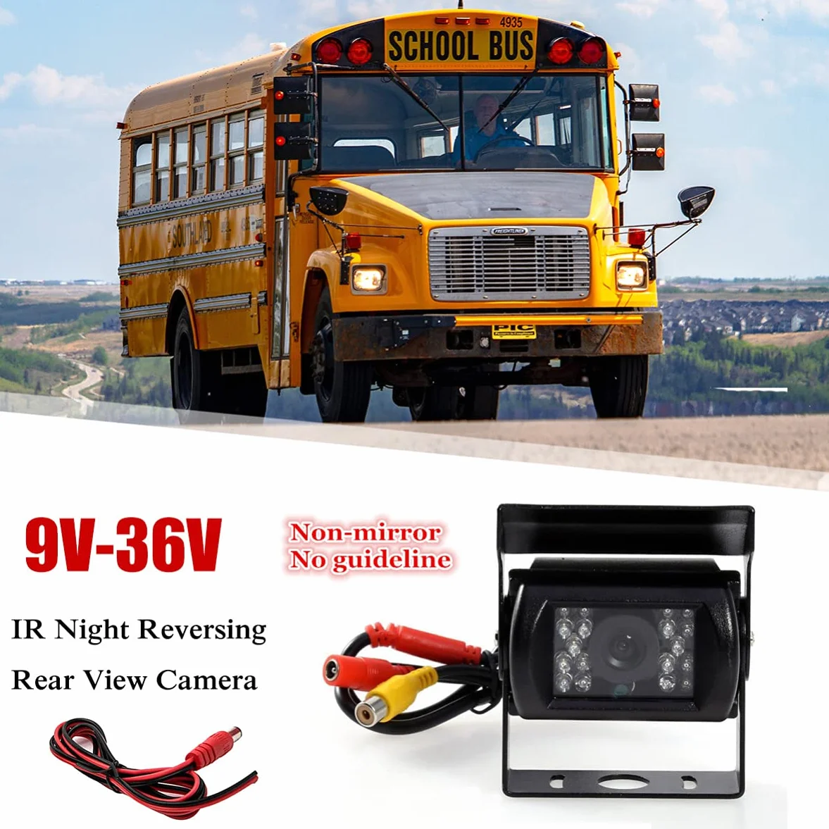 Telecamera per retromarcia per auto, telecamera di backup HD 9V-36V, telecamera CCD per vista frontale impermeabile per autobus per rimorchi per camion con visione notturna a 18 LED IR