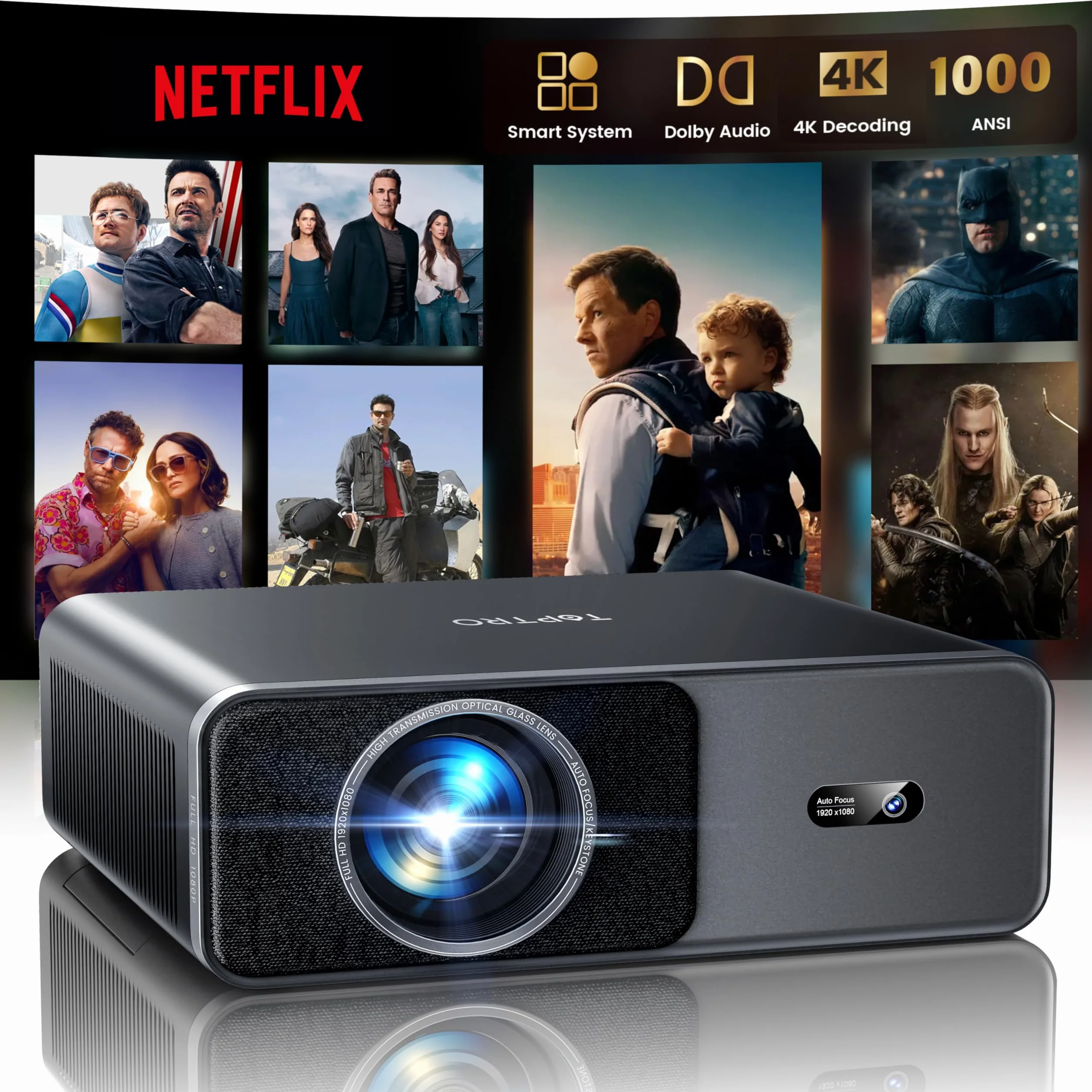 TOPTRO A1 Proiettore 4K 1000 ANSI WiFi 6 Bluetooth 5.3 Portatile Smart Home Theater