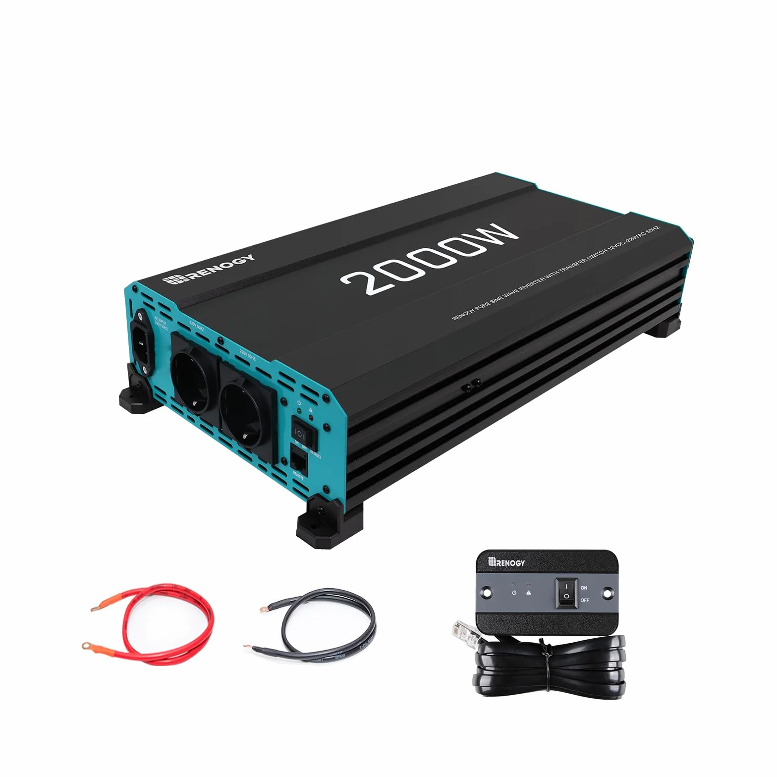 Renogy 2000W/4000W Power Inverter 12v 220v Onda Pura, DC 12V in AC 220V con 2 EU Presa & Telecomando trasformatore per Camper, Camion, Roulotte, Pannelli Solari, Picco 4000W