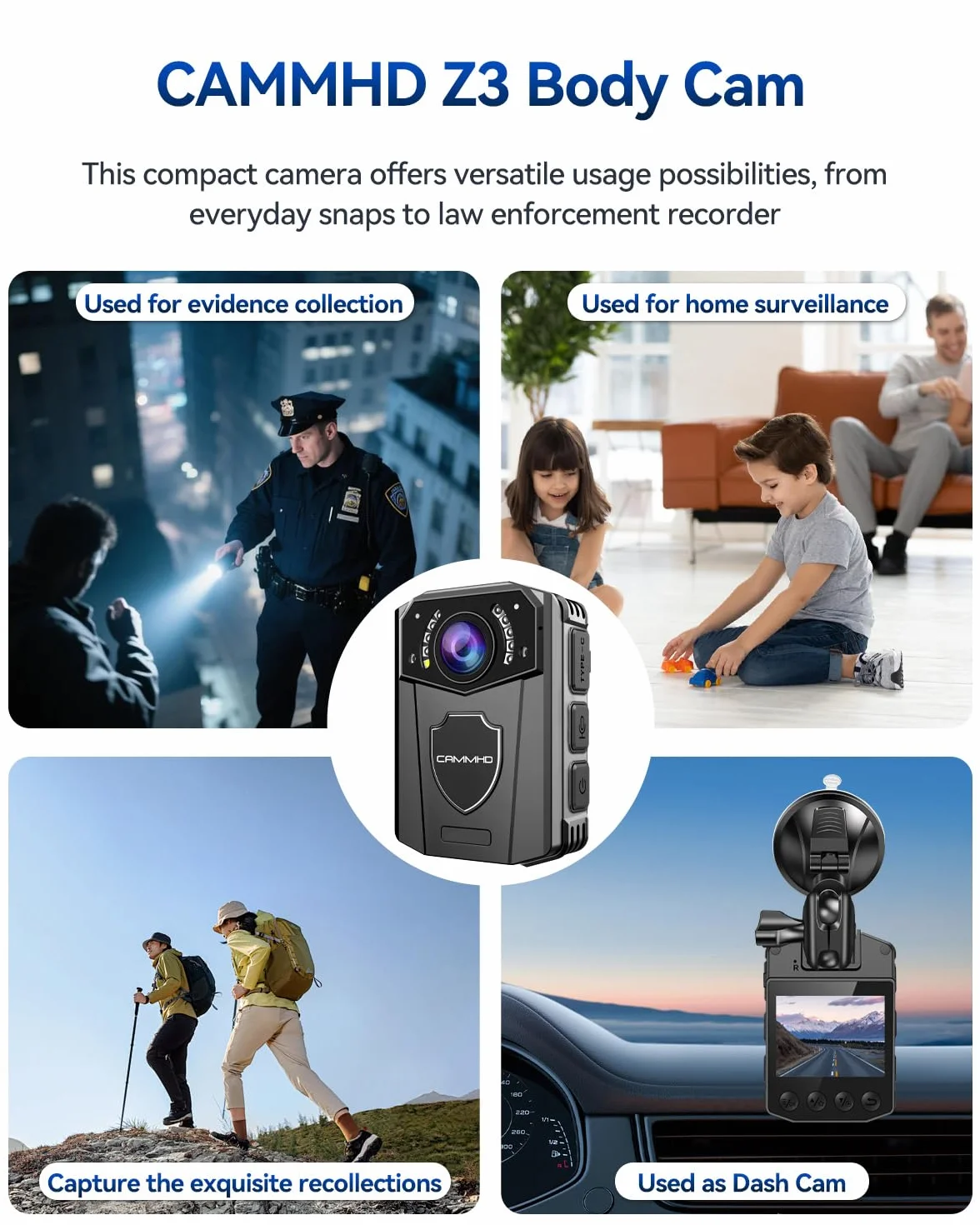 CAMMHD Z3-32G Bodycam Polizia 1440P Grandangolo 130° Body Cam Impermeabile 8-10 Ore 3000mAh Scheda Esterna Visione Notturna Adatta per le Forze dell'ordine di Sport all'aria Aperta