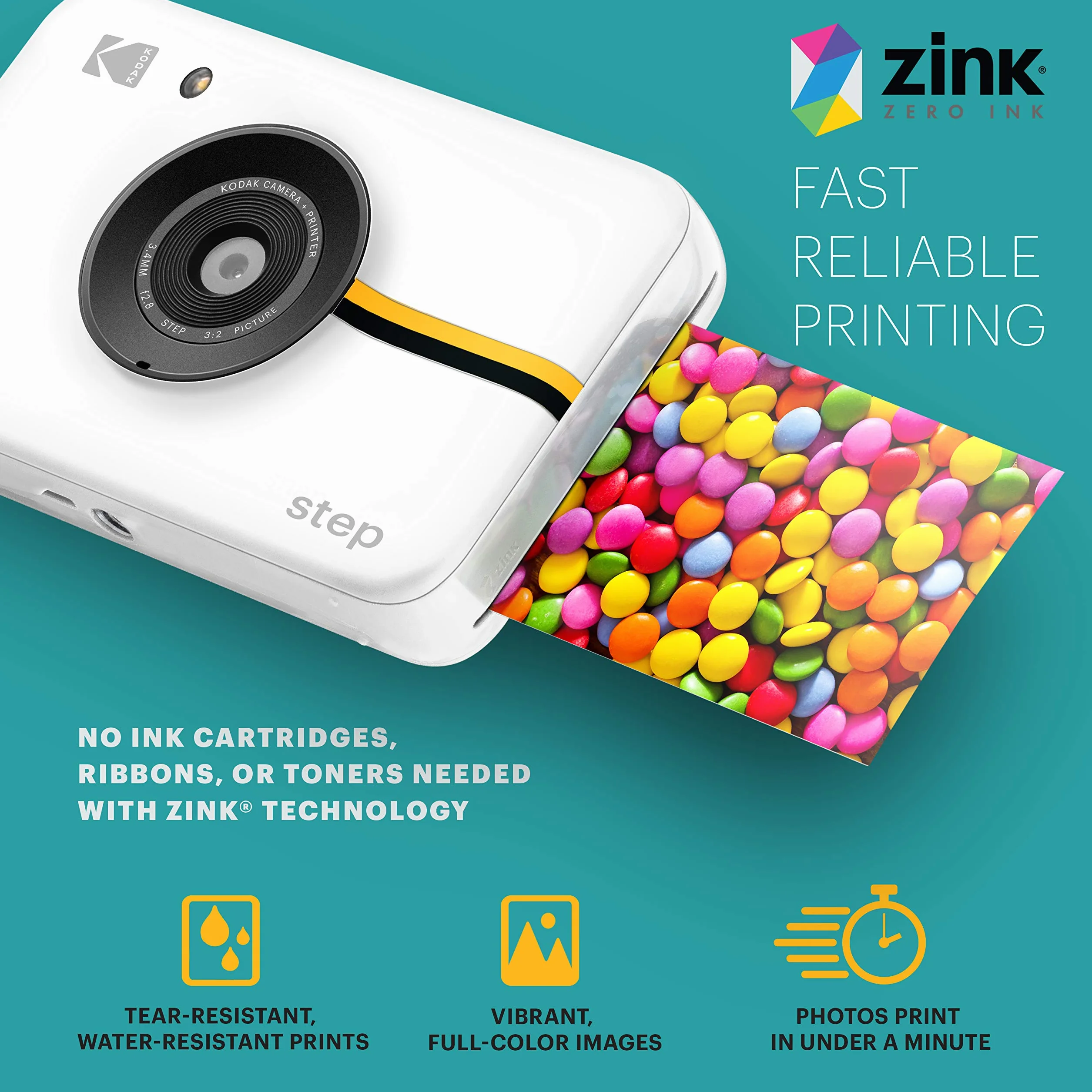 KODAK RODIC20AMZW Step Fotocamera | Camera digitale istantanea, sensore d’immagine 10 MP, tecnologia ZINK Zero Ink, mirino classico, flash integrato e 6 modalità immagine | Bianco