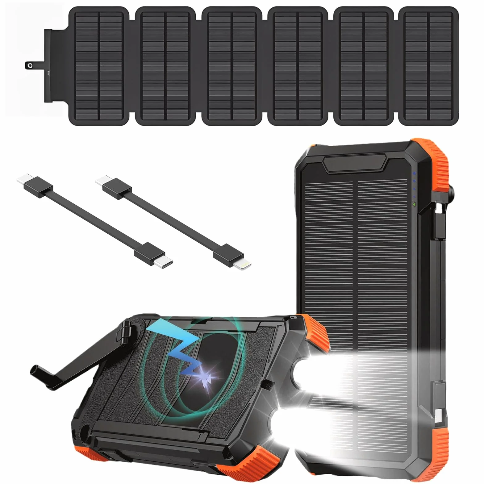 Super Power Bank Solar, Sestuplo Wireless 20000 mAh + LED Ad Alta Intensità + 3 Porte di Ricarica Rapida 22,5 W | Caricatore Solare | Caricatore Portatile | Batteria Solare