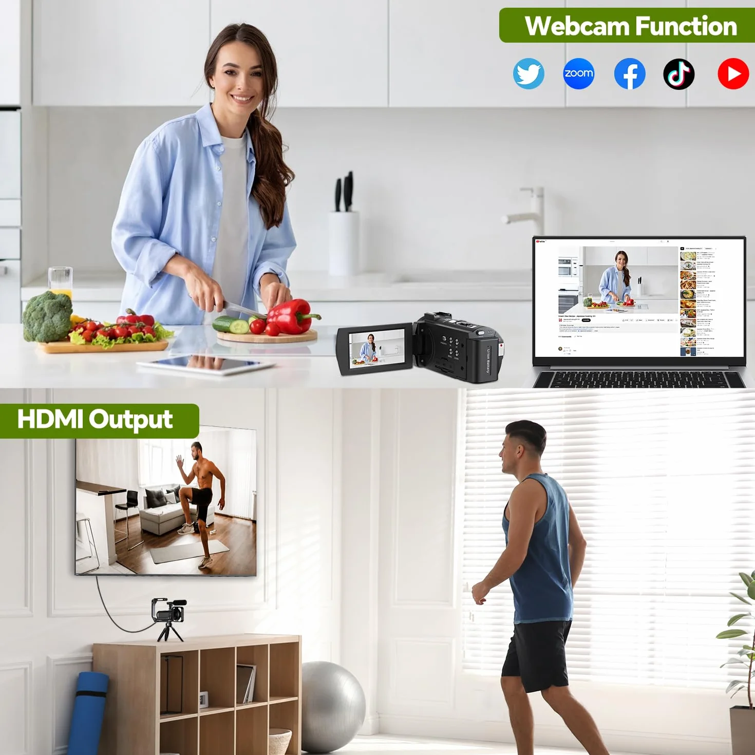 Videocamera 5K 56MP Camera Vlog per YouTube, WiFi, Visione Notturna IR, Zoom Digitale 16X, Schermo Touch 3", Webcam, Microfono Esterno, 2 Batterie, Scheda 64GB, Stabilizzatore, Telecomando, Treppiede