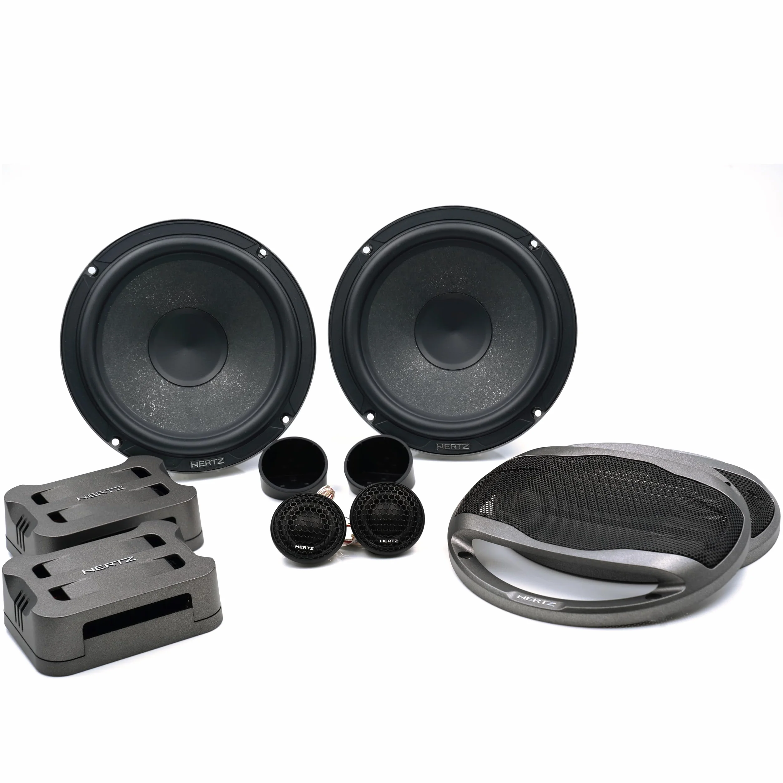 Hertz CK 165 - Sistema audio a due vie per auto con woofer da 165 mm in carta pressata, tweeter a cupola da 26 mm, crossover dedicato e griglie incluse, potenza massima 285W