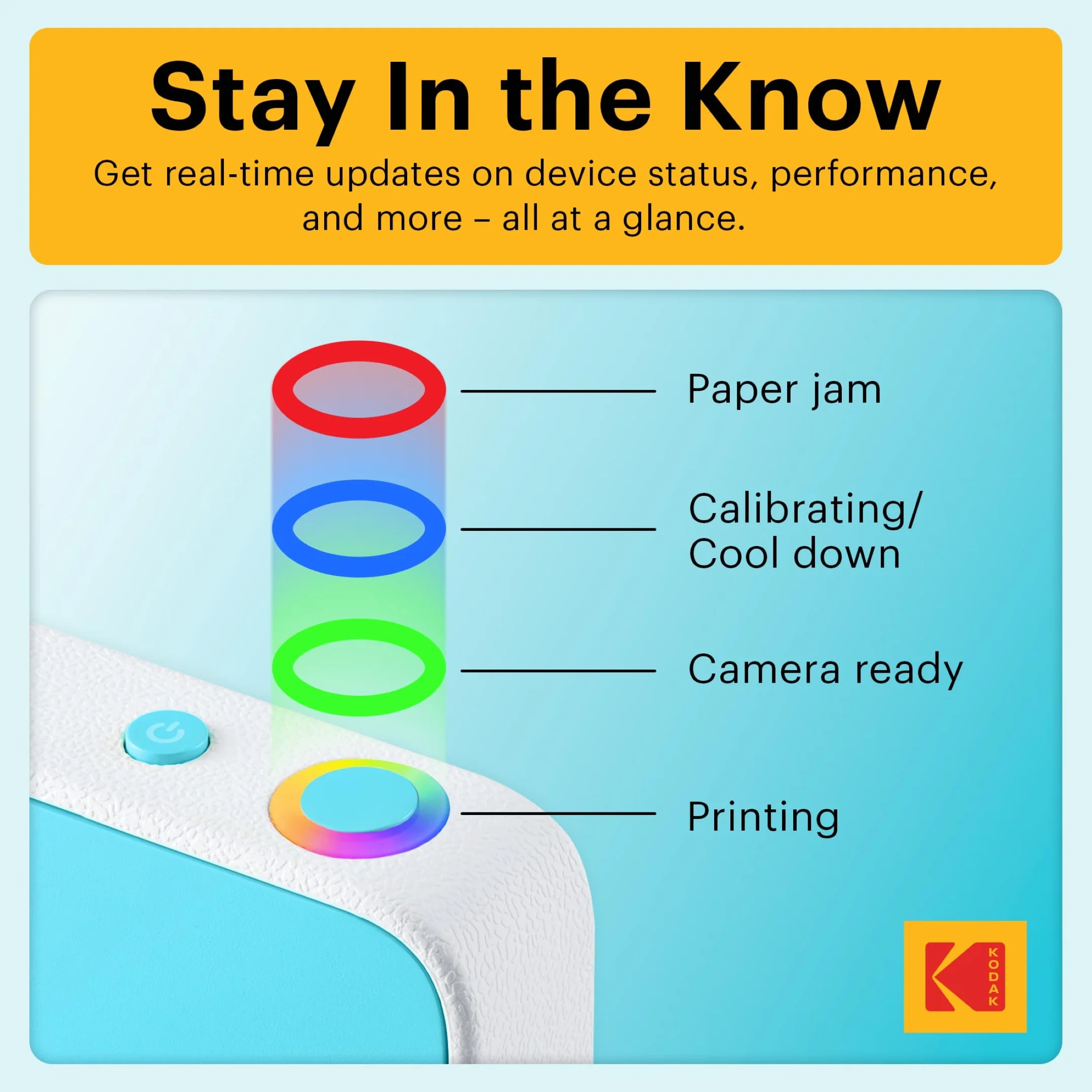 KODAK Printomatic+ Fotocamera Digitale Istantanea 10MP con LED RGB, stampa foto a colori su carta Zink 2x3” – Blu
