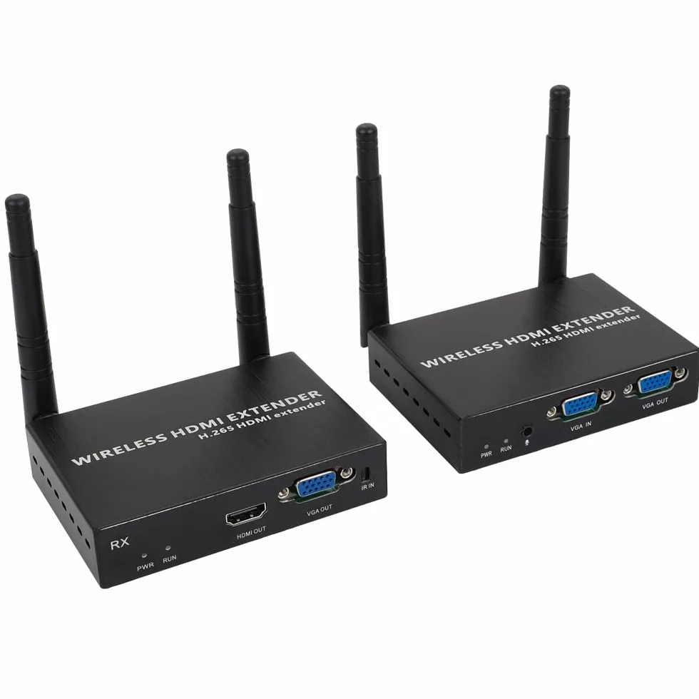 EXVIST H.265 1080P Wireless VGA Extender – Trasmettitore e ricevitore HDMI + VGA, trasmissione a lungo raggio di 656 piedi (200 m) per streaming video di alta qualità