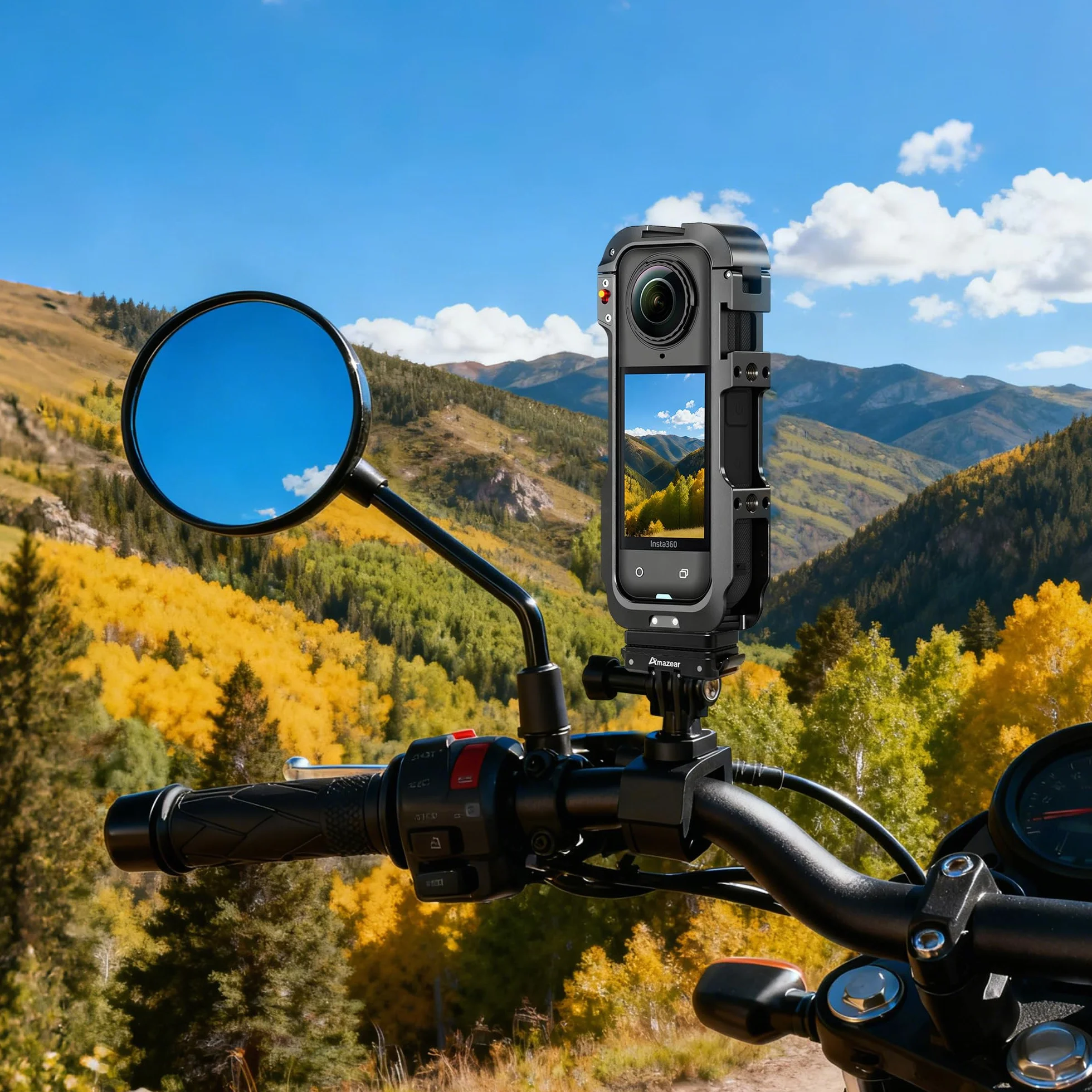 Amazear Custodia protettiva in metallo per accessori Insta360 X5, telaio multifunzione Insta 360 X5, struttura in alluminio con blocco a sgancio rapido, vari supporti di espansione