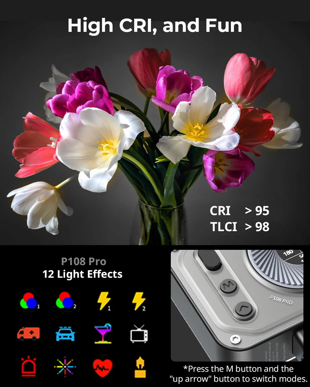 SMALLRIG Vibe P108 Pro RGB Video Light, Luce Portatile a LED per la Fotografia, Luce Cold Shoe, CRI95+, 2500-6500K, 12 Effetti, Accessori per Luce di Riempimento per Creatori di Contenuti - 4661
