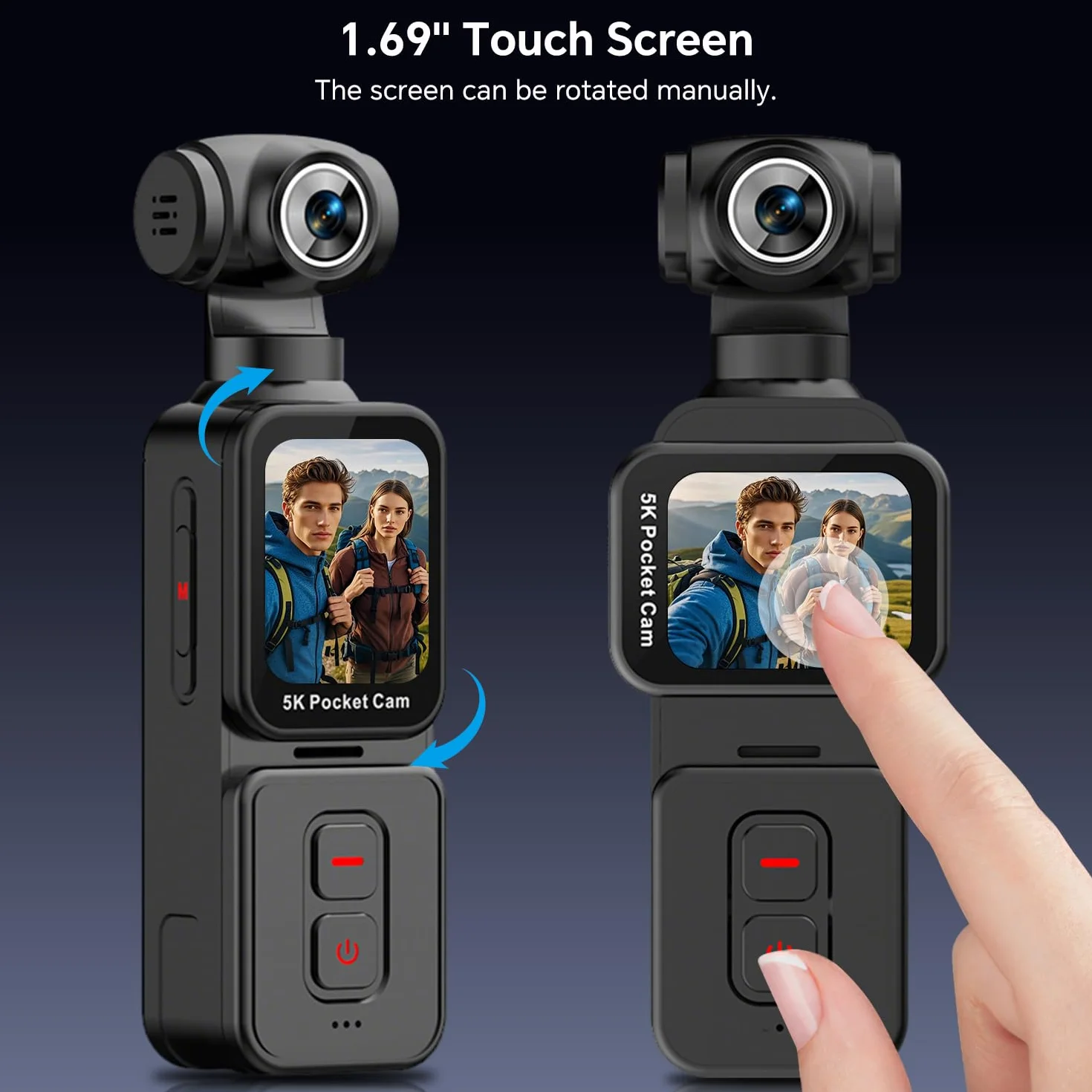 5K Bodycam, Mini Action Cam per Vlog POV, Obiettivo Rotante Elettrico, Tracciamento del Volto, Videocamera Portatile con Microfono Esterno, Clip e Scheda TF da 64 GB