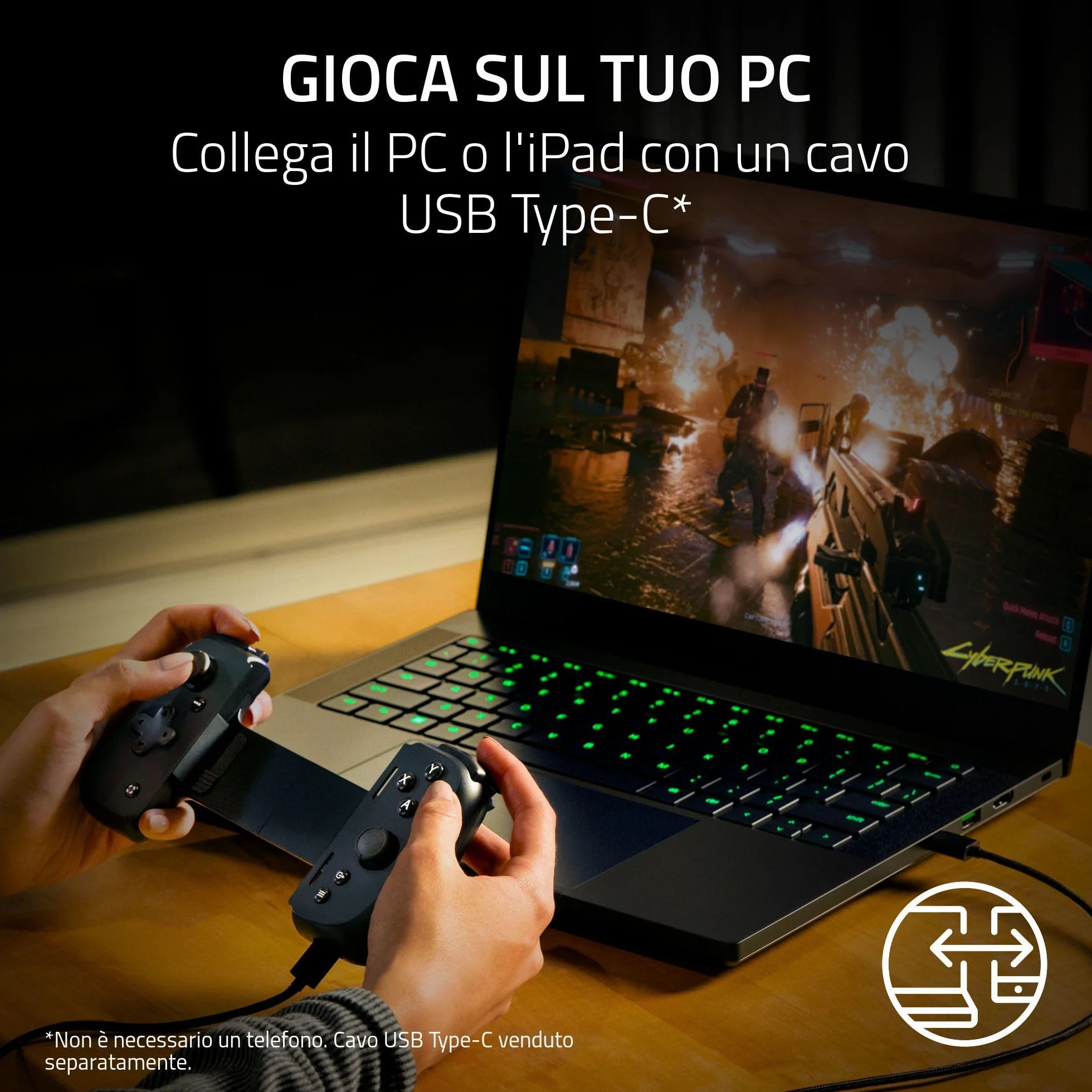 Razer Kishi V2 - Controller di gioco mobile USB-C per iPhone e Android (pulsanti d'azione mecha-tattili, D-Pad, stick analogici, jack audio da 3,5 mm, bassa latenza, RGB) Nero