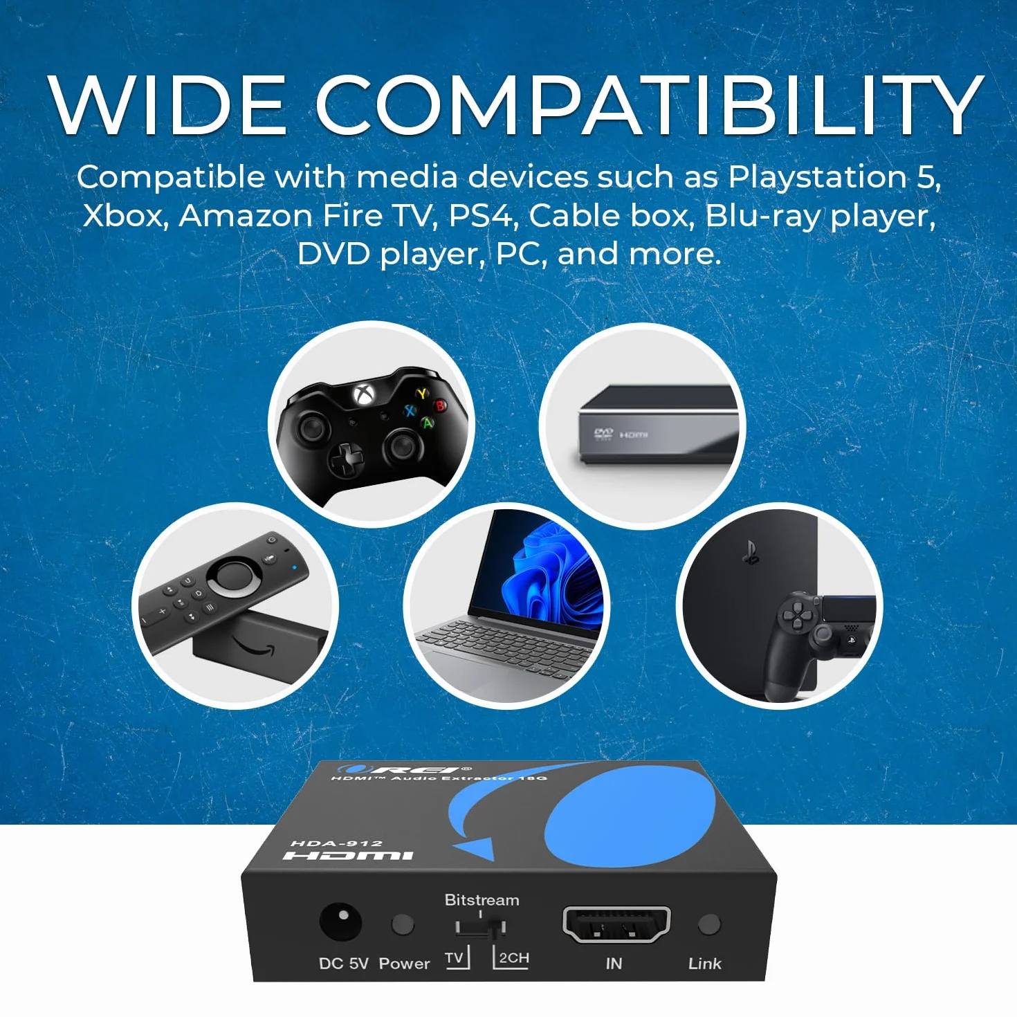 OREL Estrattore audio 4K HDMI 2.0 Audio Converter SPDIF 3.5mm HDCP 2.2 Dolby Digital DTS Passthrough CEC HDR Dolby Vision HDR10 HDA-912