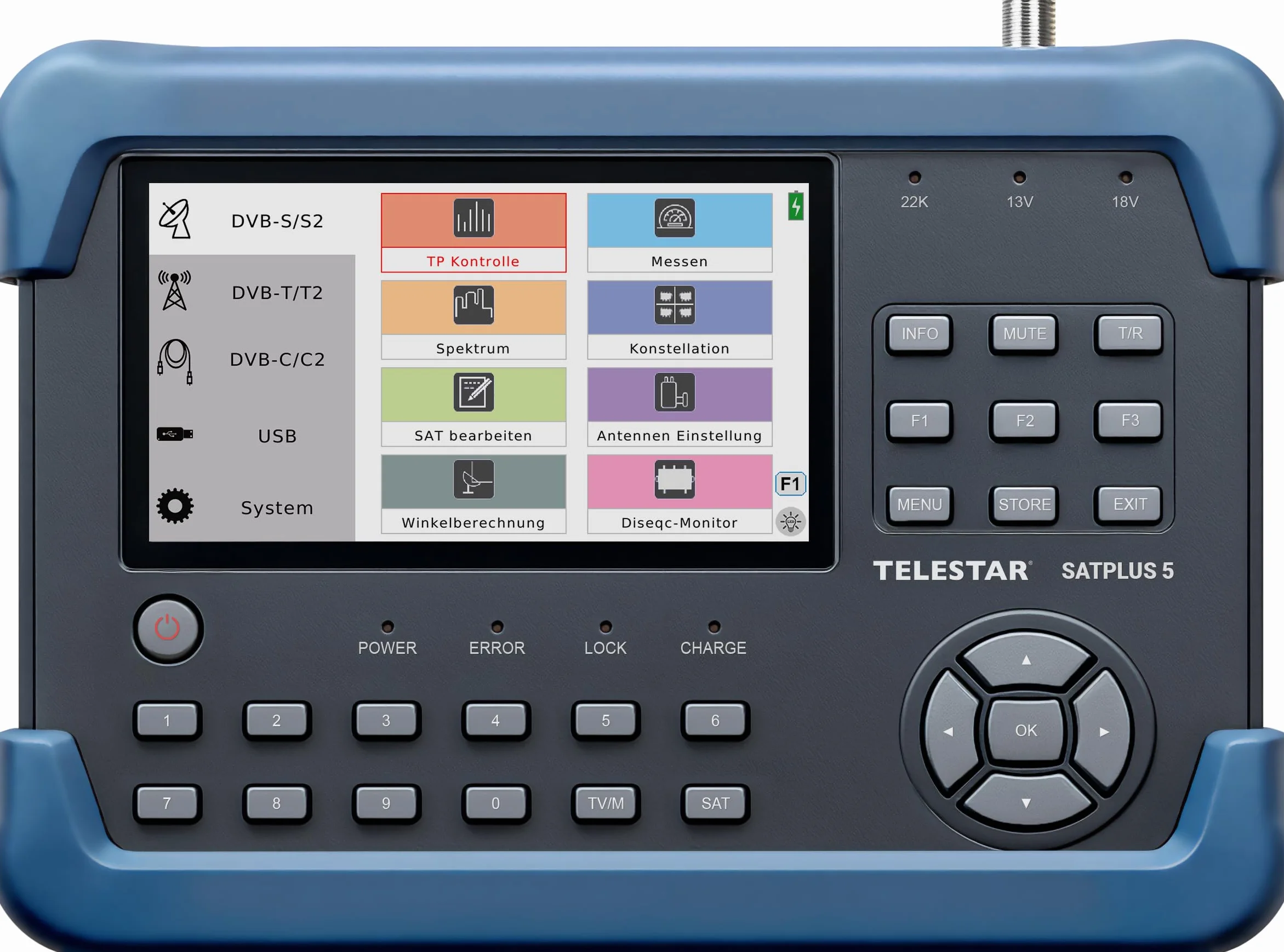 TELESTAR SATPLUS 5 – Misuratore SAT (per DVB-S/DVB-S2/DVB-C/DVB-T2, Unicable, schermo da 5″, TV in diretta)