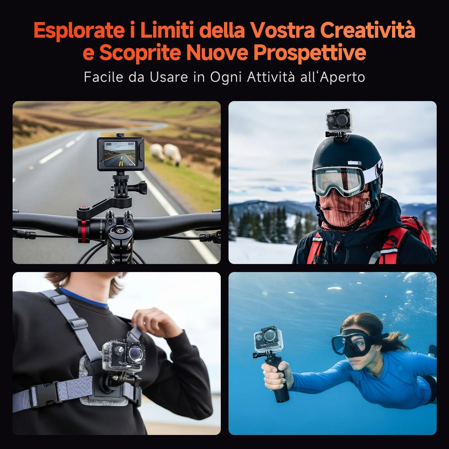 Rollei Actioncam 372 - Action-Camcorder con risoluzione video Full HD da 1080p/30 fps, Obiettivo grandangolare, impermeabile fino a 30 m, incl. custodia subacquea - Nero