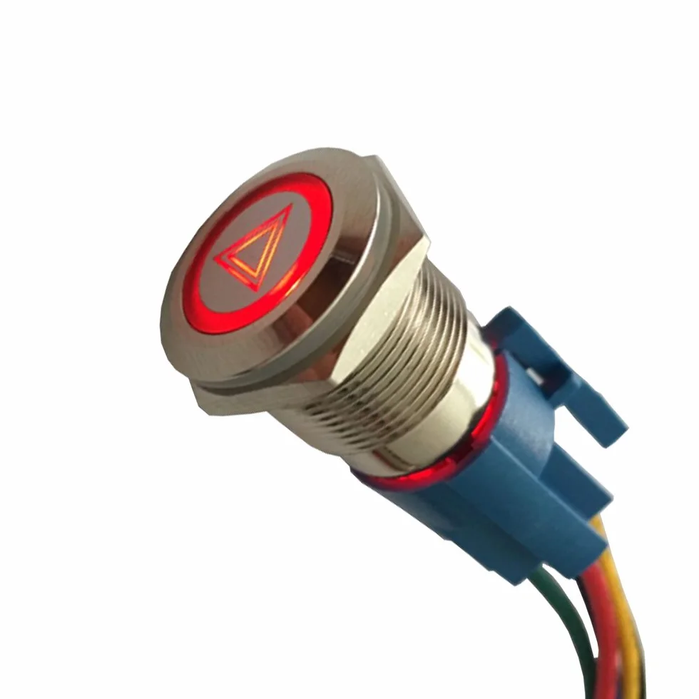 Rosso lampada leggera auto corno pulsante interruttore 19mm emergenza acciaio inossidabile presa spina 12V