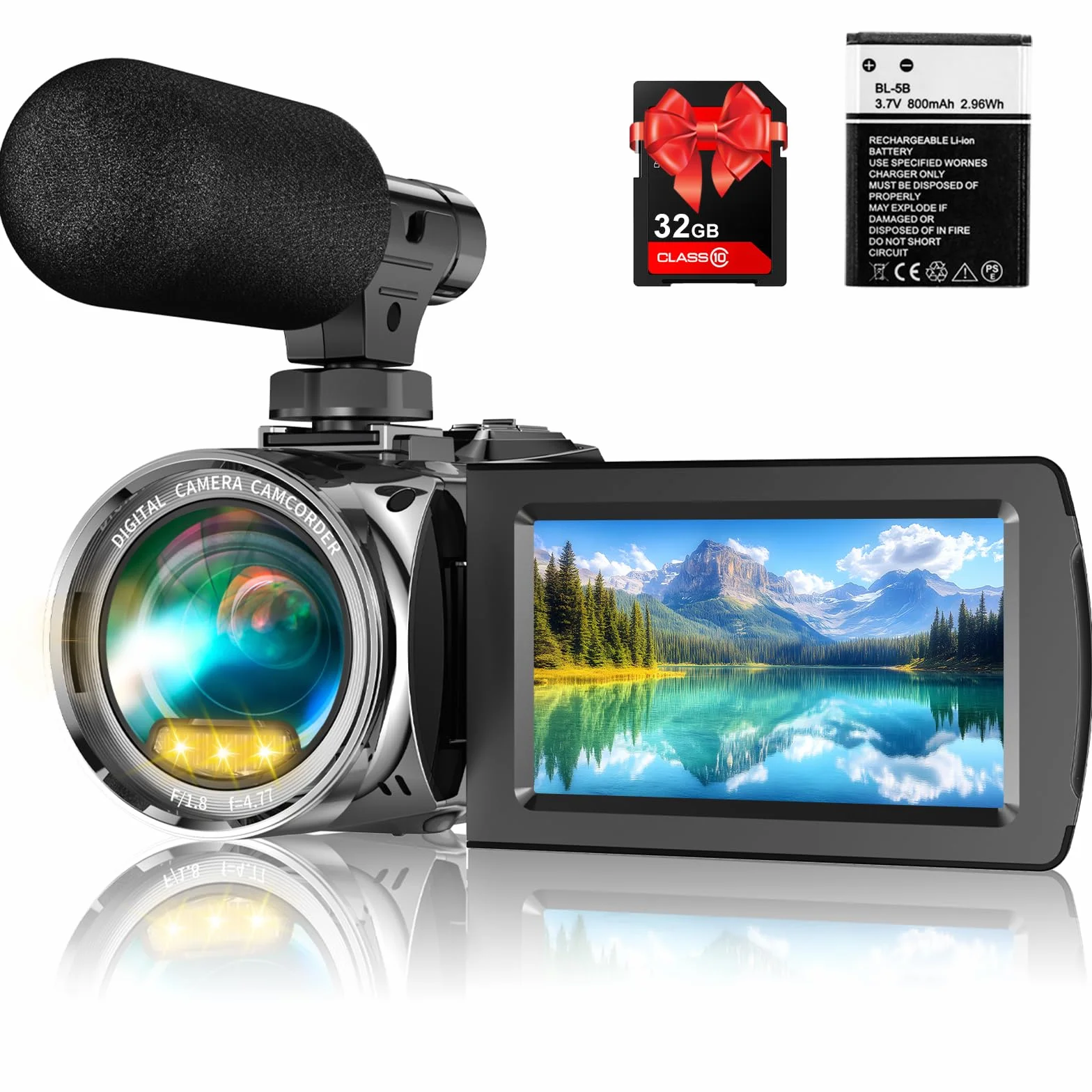 Videocamera FHD 48MP 4K per YouTube, 18X Zoom Digitale, Schermo IPS 3.0” con Rotazione 270 Gradi, Inclusa Scheda Memoria SD da 32GB