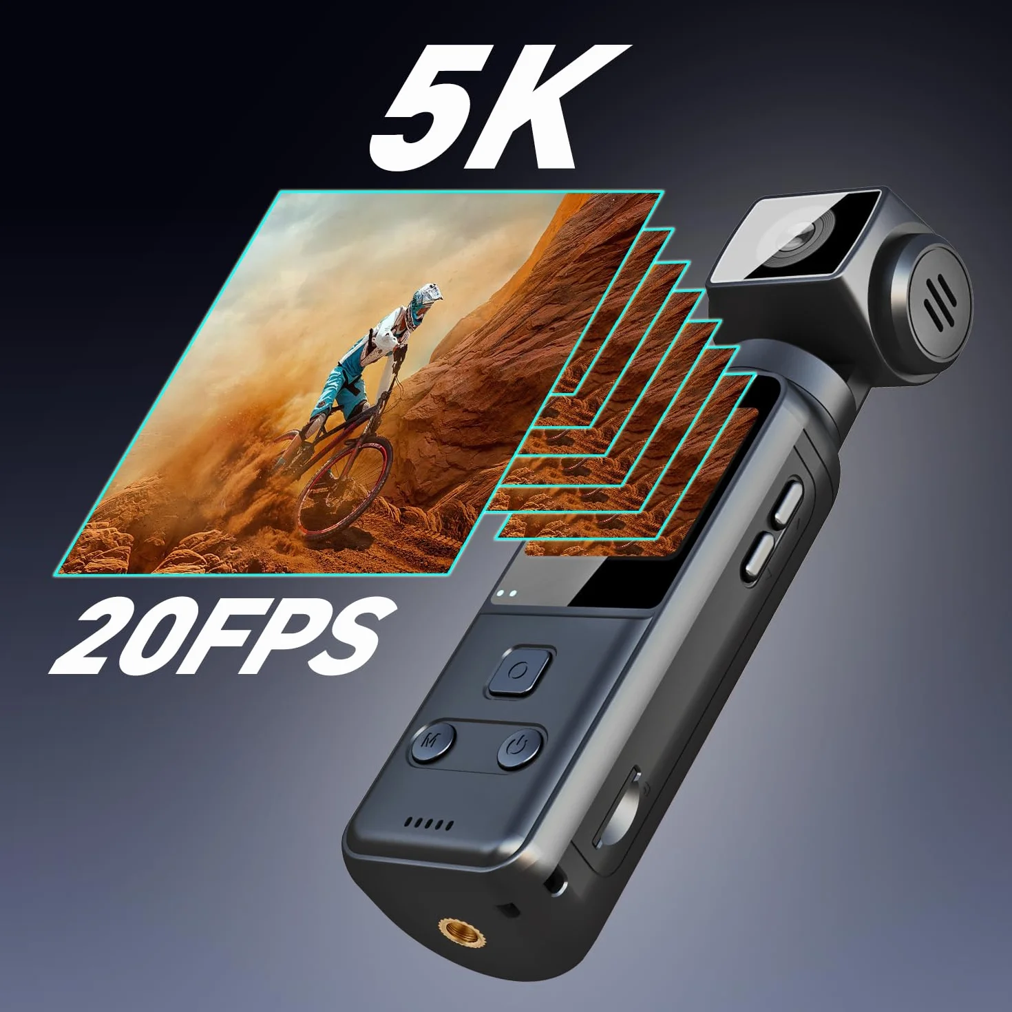 5K Bodycam, Mini Action Cam per Vlog POV, Videocamera Telecamera Portatile con Obiettivo Ruotabile 270°, Fotocamera Subacquea con Microfono Esterno, Clip e Scheda TF da 64 GB