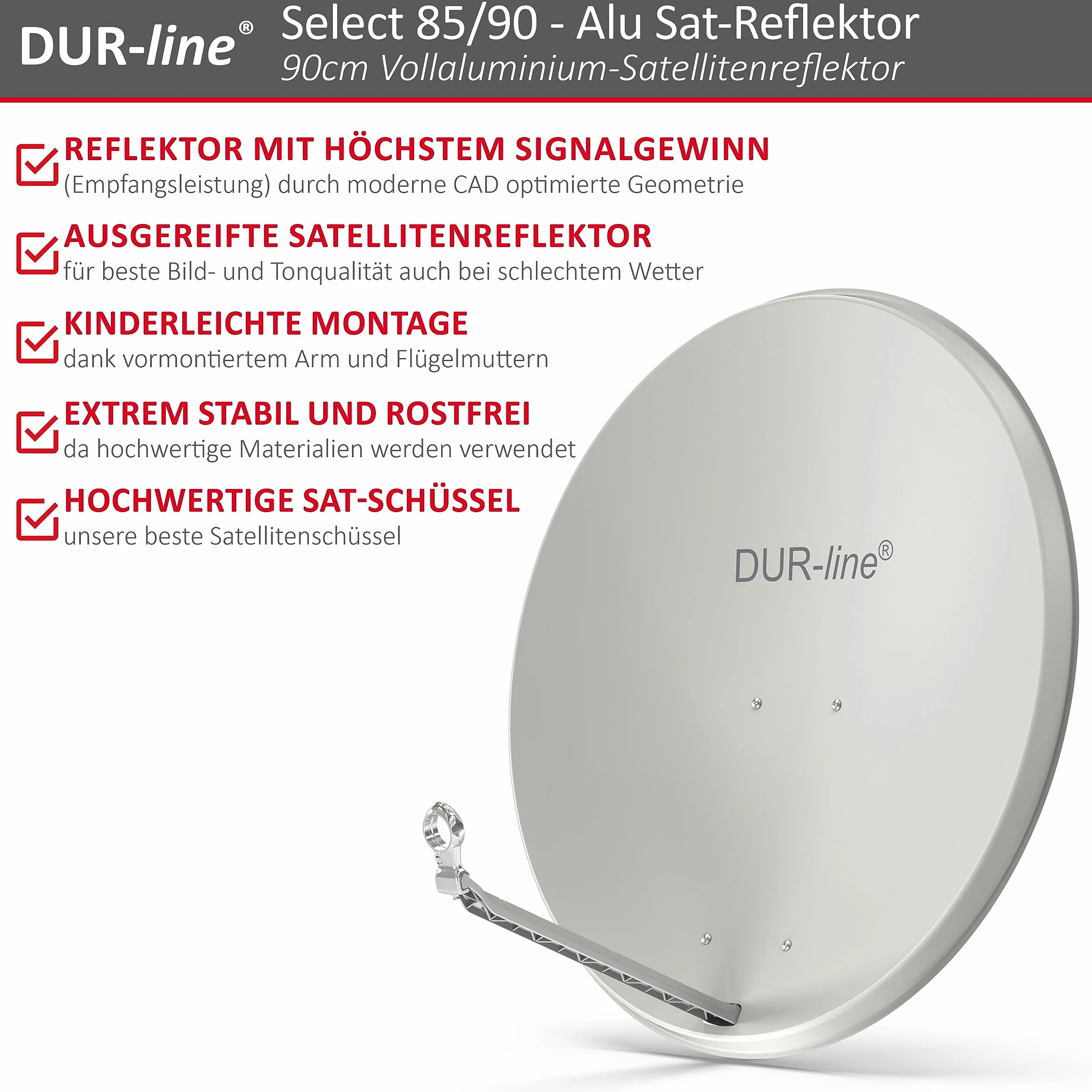 DUR-line Select - Parabola satellitare in alluminio, 75 cm/80 cm