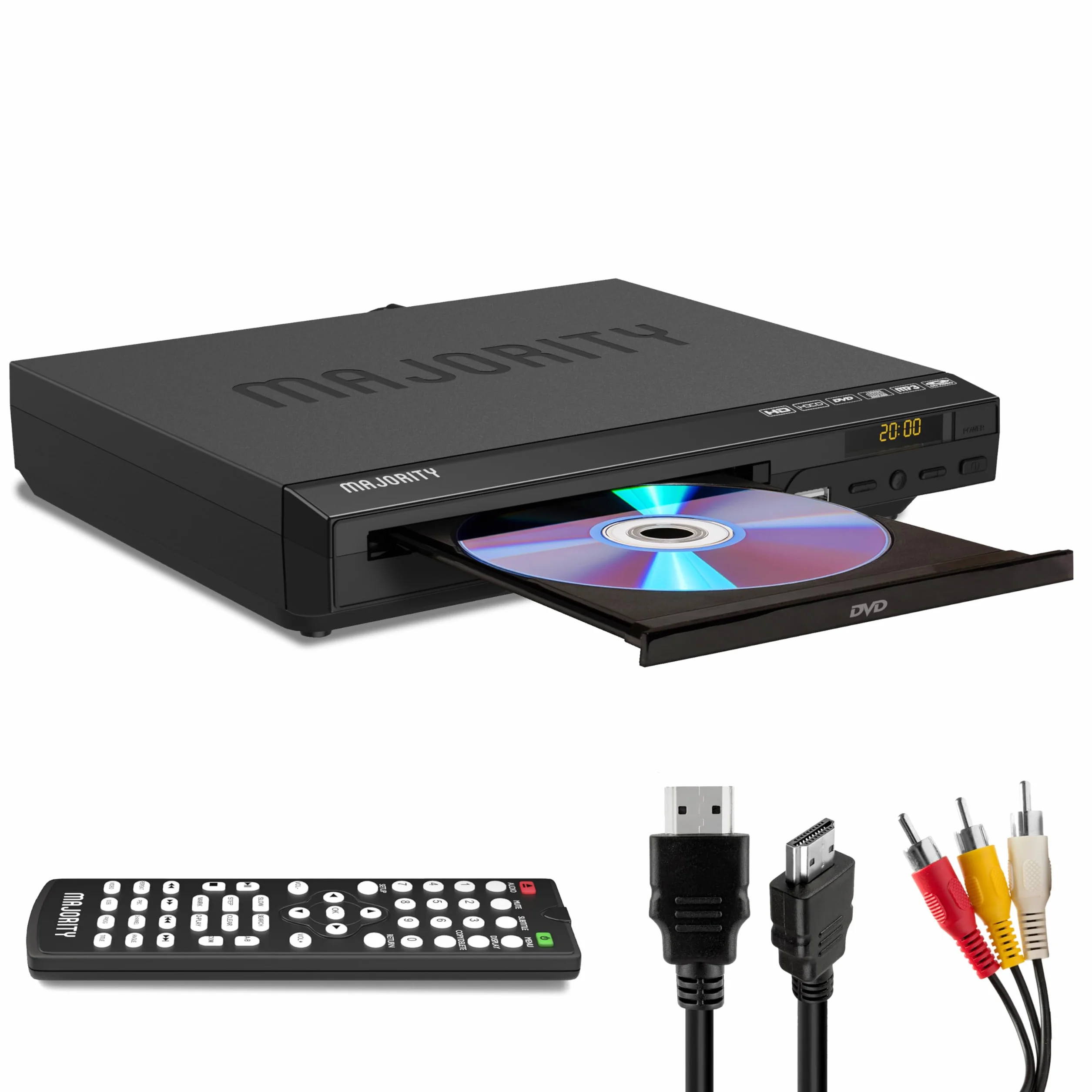 Lettore DVD HDMI 1080P per TV e Smart TV | Player Multizona Region Free con USB, RCA, CD, MP3, JPEG, AVI, VOB | Con Telecomando e Cavo HDMI Incluso | Majority