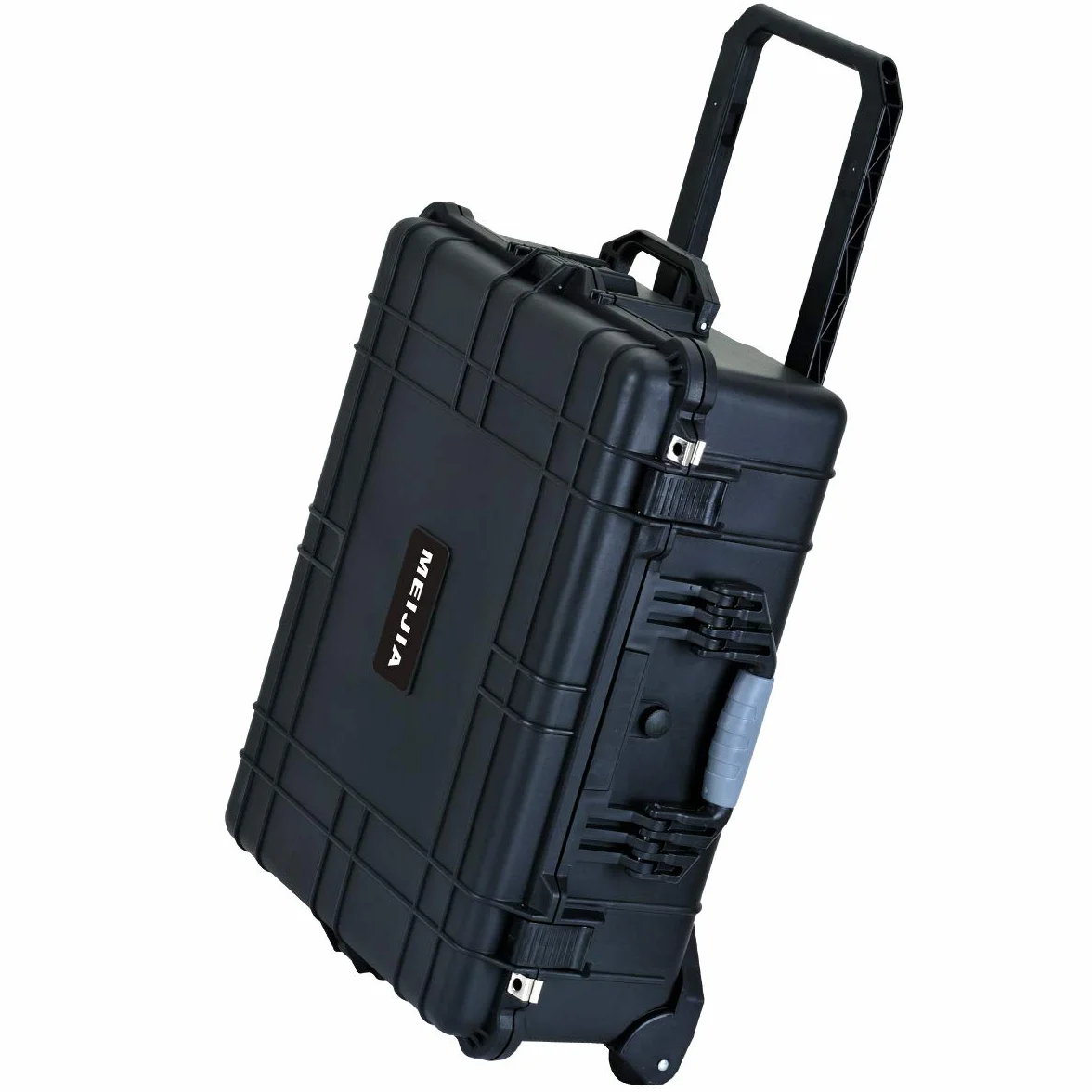 MEIJIA Custodia rigida impermeabile per tutte le stagioni con maniglia retrattile e ruote girevoli, inserto in schiuma personalizzabile, adatta per fotocamera, droni, attrezzature, elegante nero